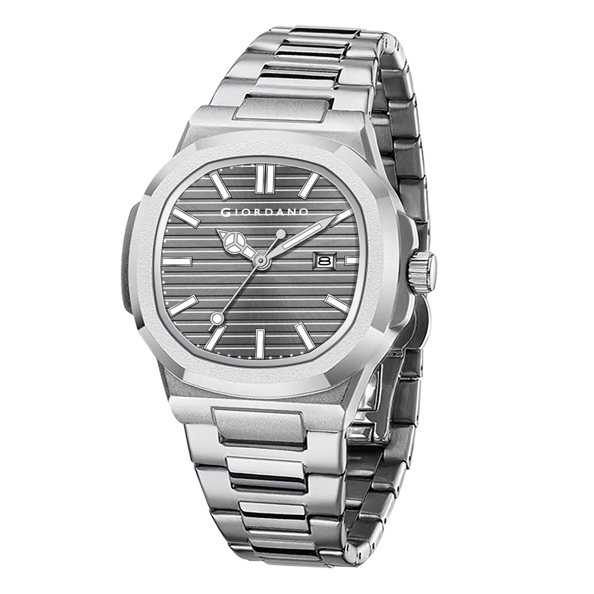 Giordano Analog Watch for Men – Textured Dial, Stainless Steel Strap, Date Display, Quartz Movement, Water Resistant | GZ-50134-66