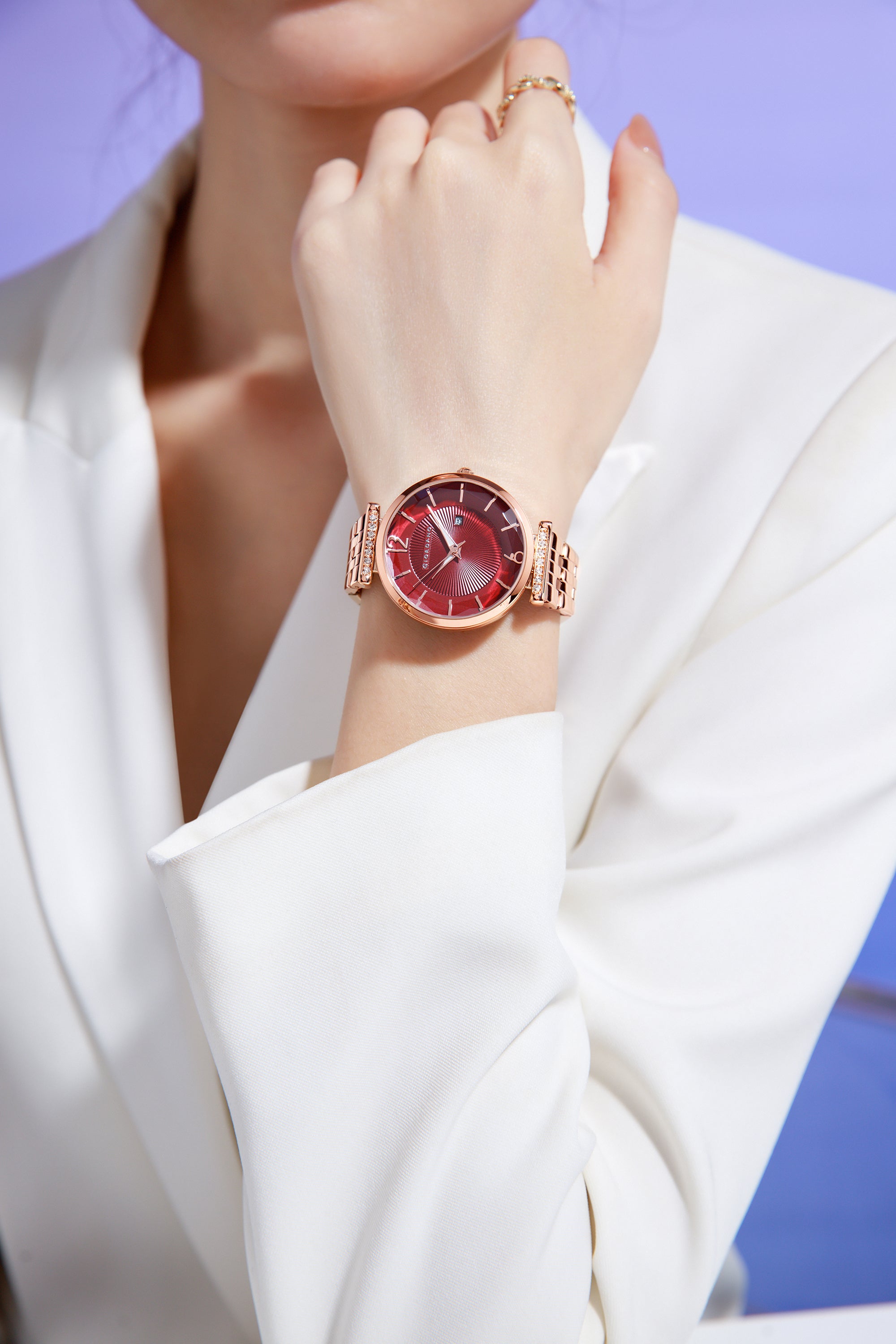 Giordano Exquisite Analog  Watch for Women with Round cut glass Textured Dial, Stainless Steel strap and date display | GZ-60111-55