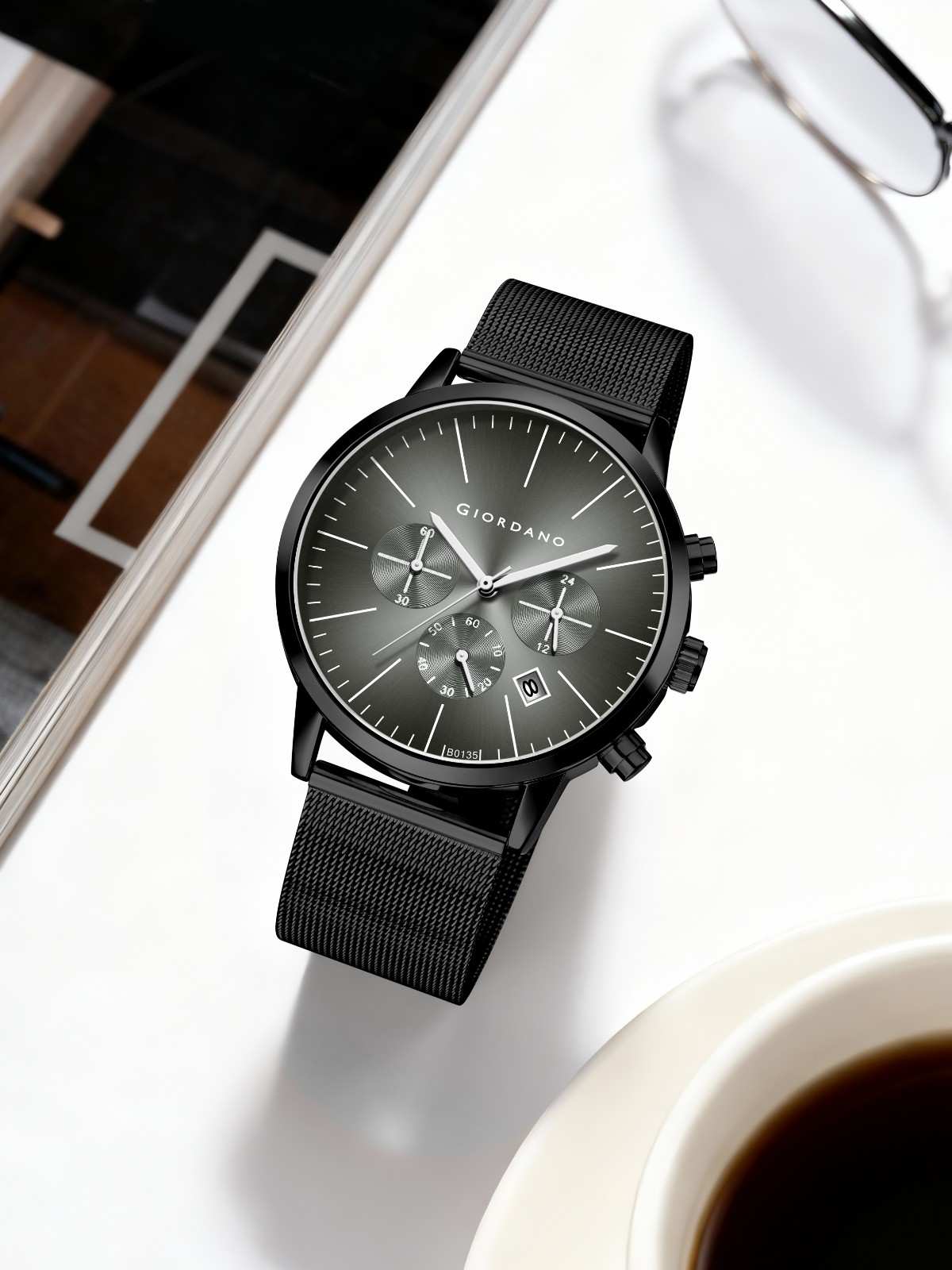 GIORDANO Formal Chronograph Watch for Men with Round Dial, Mesh Metal Strap, and Date Display - GZ-50183-11