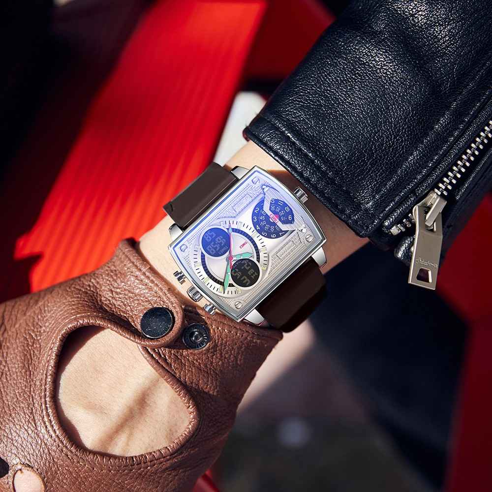 Giordano Square Hybrid Analog-Digital Watch for Men – Triple Time Zone Display with Quartz Precision & Durable Sport Grade Silicone Strap GZ-50161-02