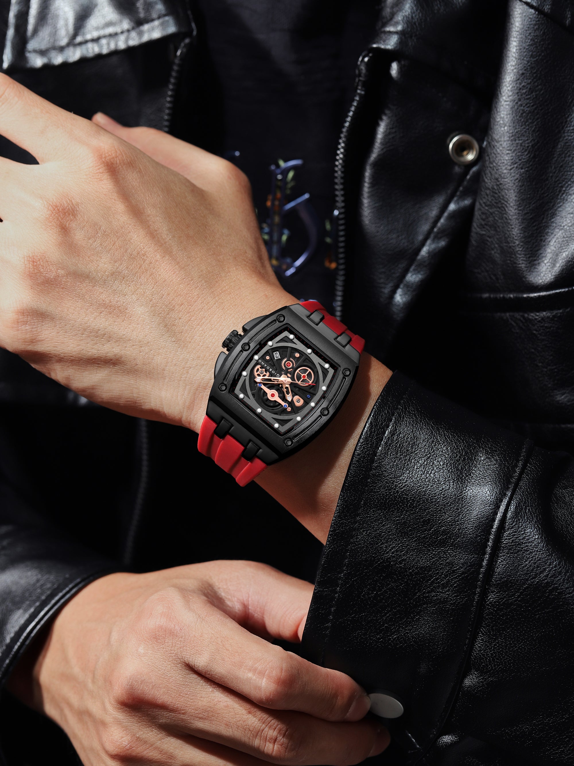 Giordano Sqaure Analog Casual Sporty Watch for Men – Mechanical-Inspired Dial, Date Display, Quartz Movement and Comfortable Silicone Strap | GZ-50151-02