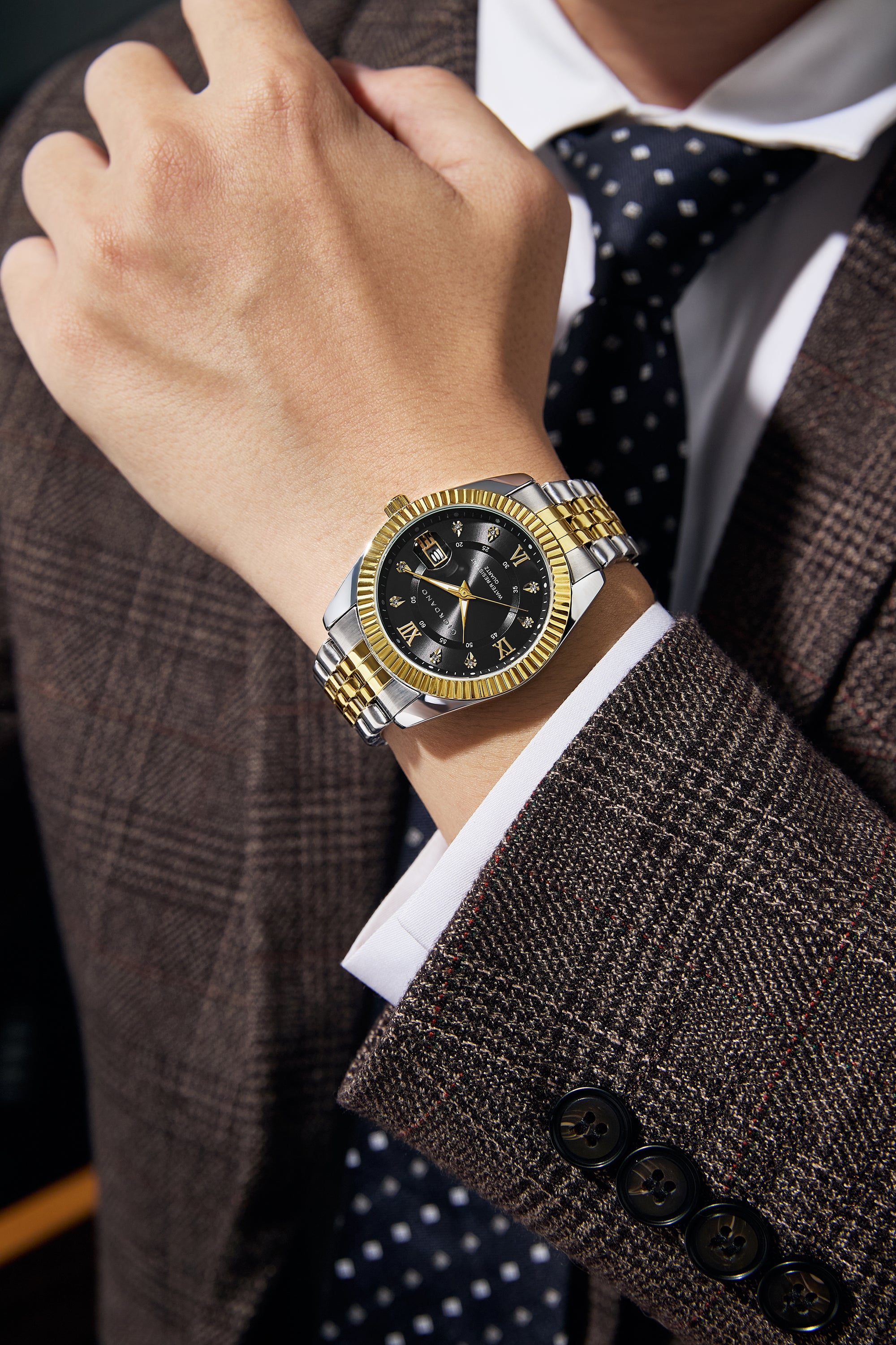 Giordano Analog Watch For Men - Dual-Tone Stainless Steel Strap, Crystal Indices And Fluted Bezel GZ-50139-66