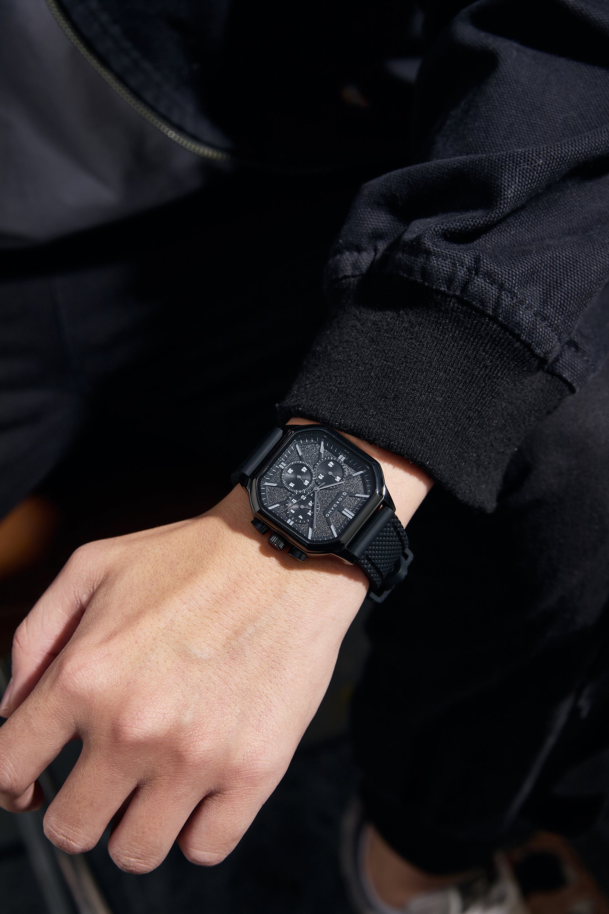 Giordano Analog Chronograph Watch for Men with Square Dial, Multi-Function Subdials, Quartz Movement and Silicone Strap - GZ-50171-11