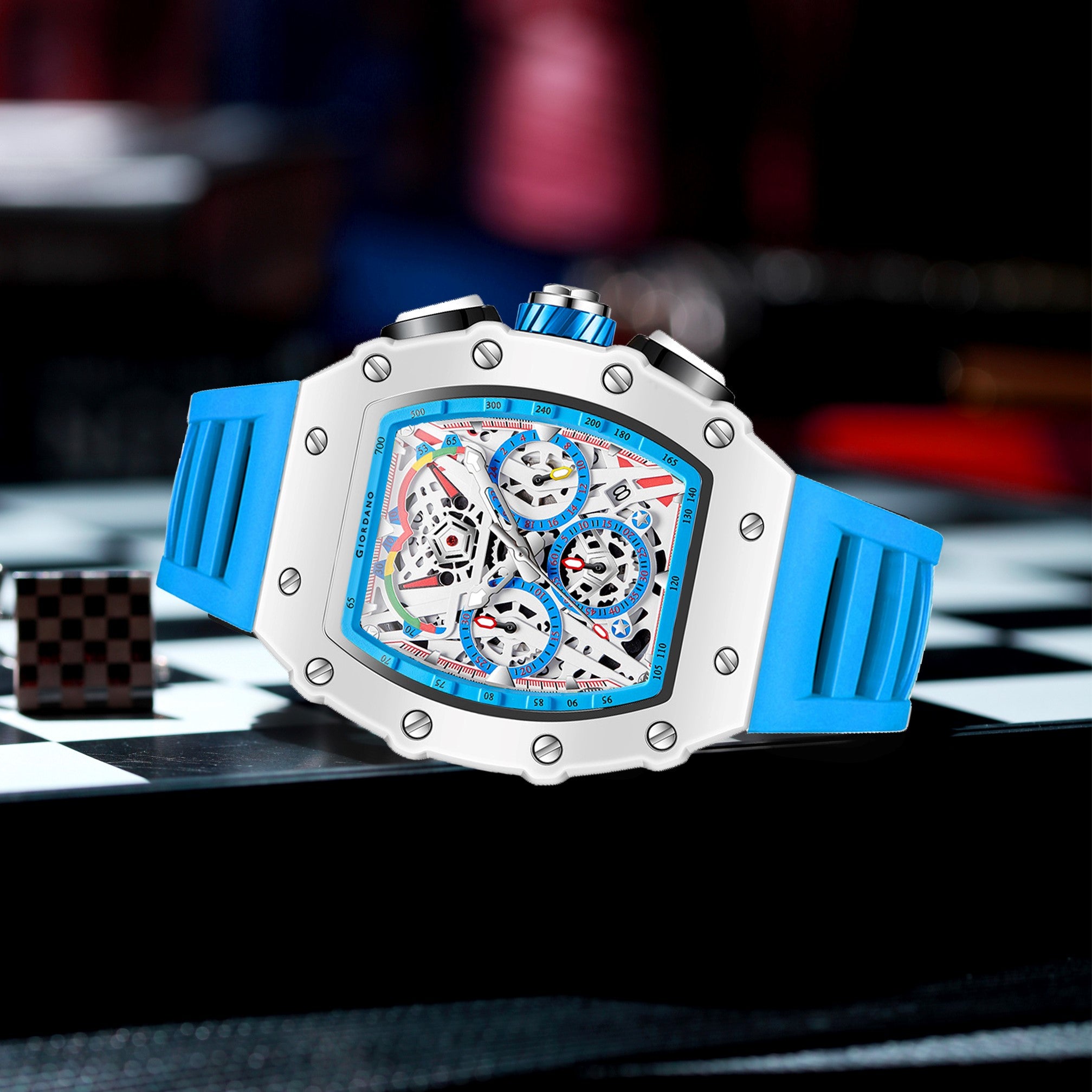 Giordano Multifunction Watch for Men with Day, Date, and 24-Hour Sub-Dial, Water Resistant Square Dial Unique Design | GZ-50144-04