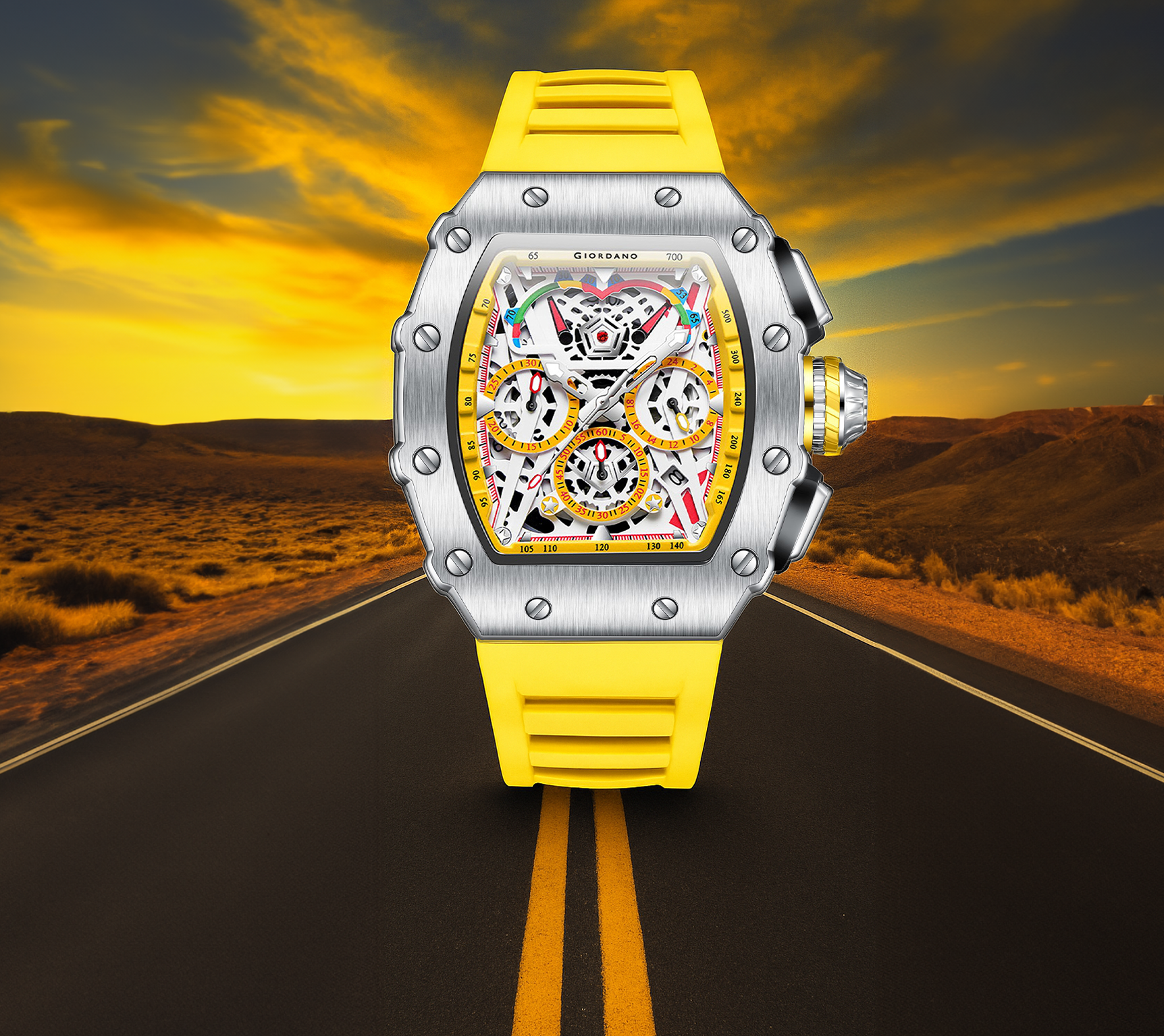 Giordano Multifunction Watch for Men with Day, Date, and 24-Hour Sub-Dial, Water Resistant Square Dial Unique Design | GZ-50144-01