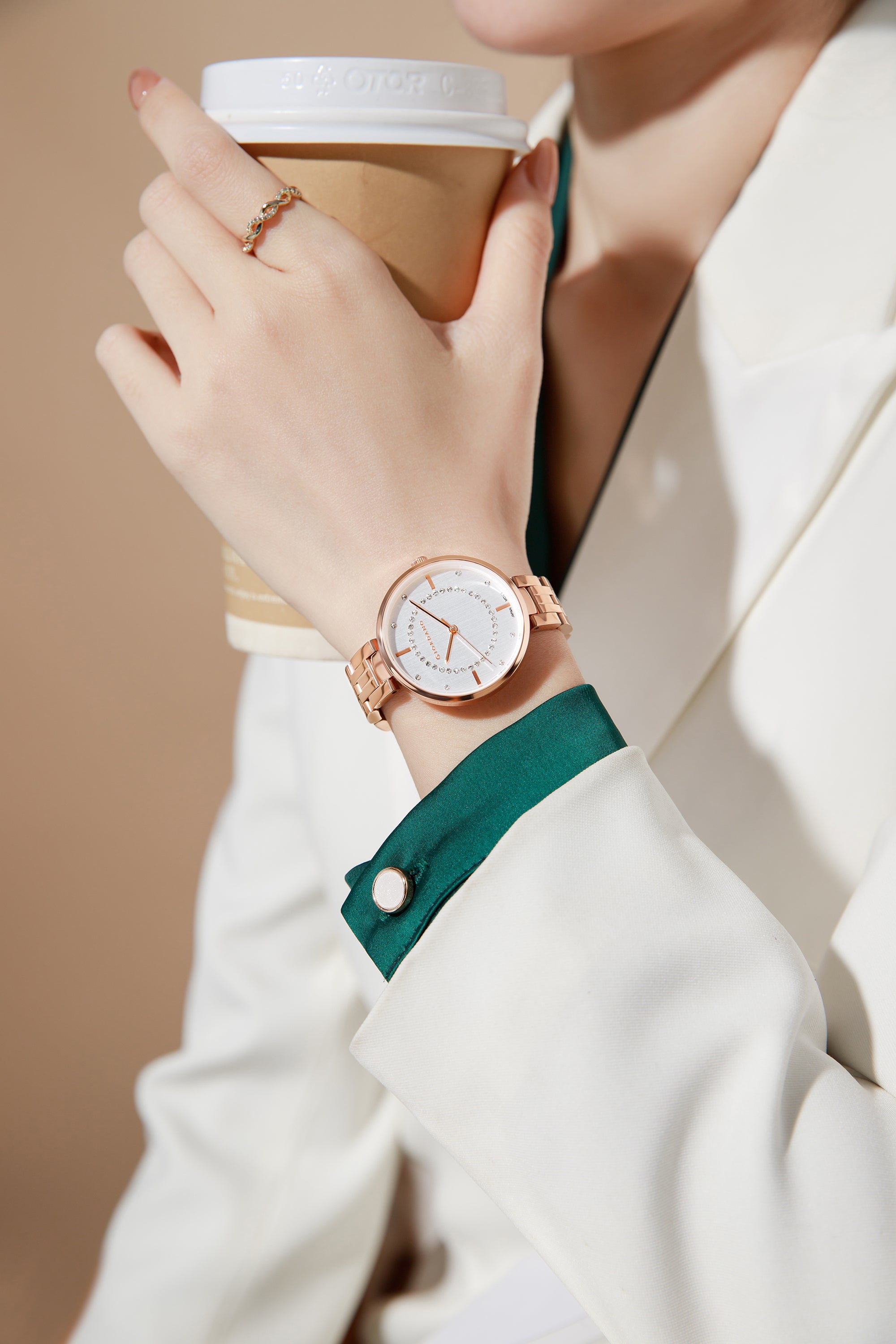 Giordano Stylish Analog Watch for Women with Diamond Studed Dial with Crystal Hour Markers and Stainless Steel Strap - GZ-60077-77