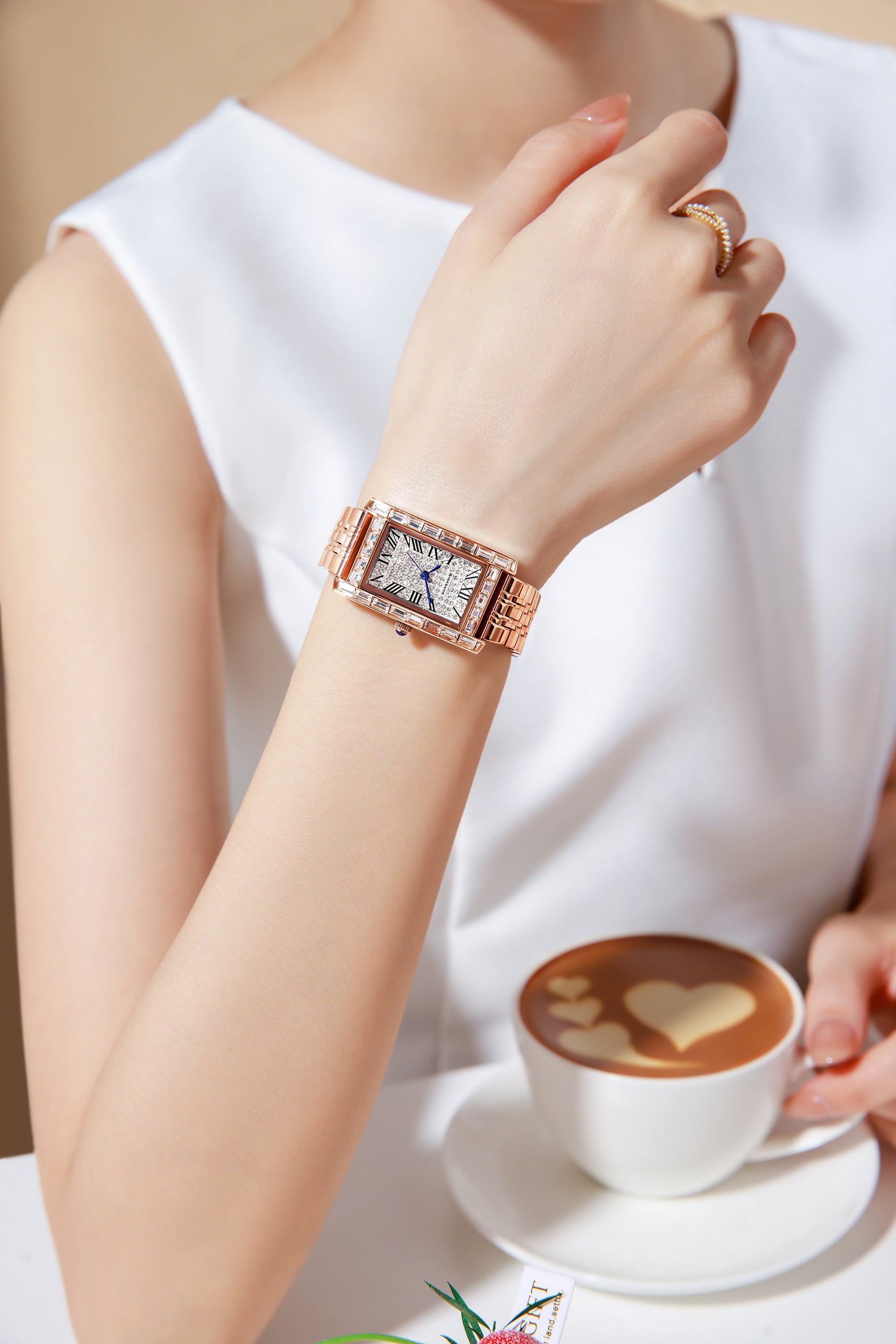 Giordano Rectangular Dress Watch for women with Crystal Bezel, roman indiced and Sparkling Dial | GZ-60119-22