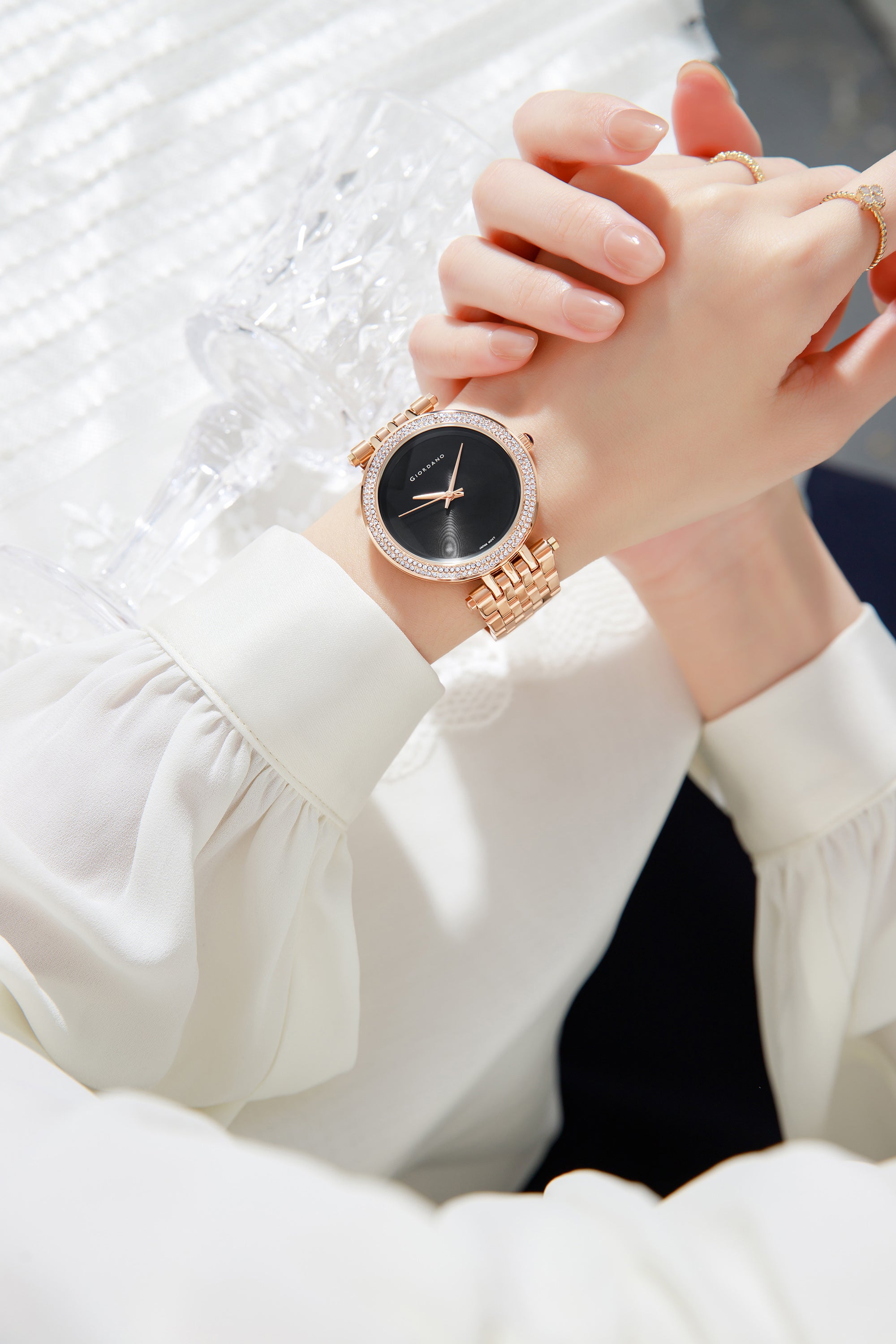 Giordano Classic Analog Watch for Women with Crystal-Studded Bezel and Stainless Steel Strap GZ-60015-33