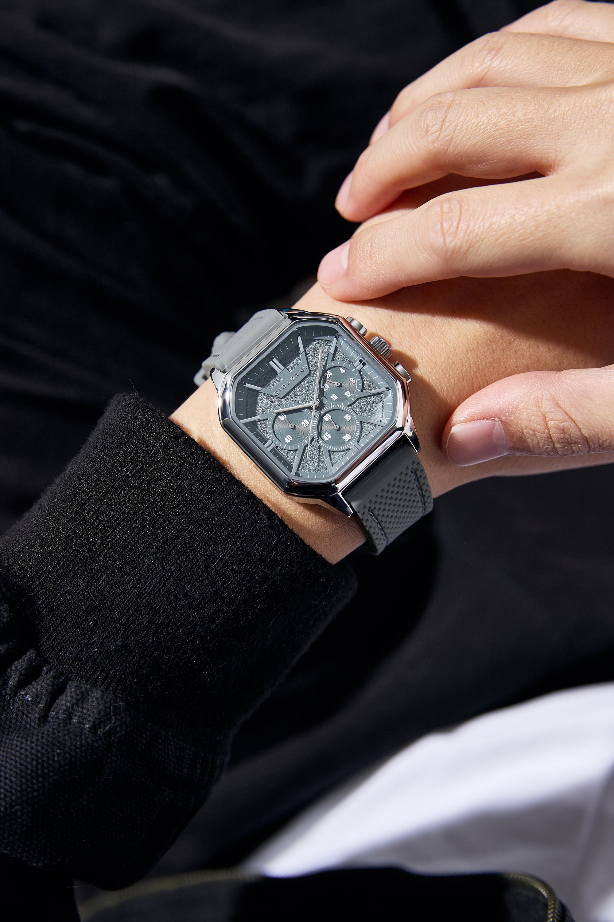 Giordano Analog Chronograph Watch for Men with Square Dial, Multi-Function Subdials, Quartz Movement and Silicone Strap - GZ-50171-22