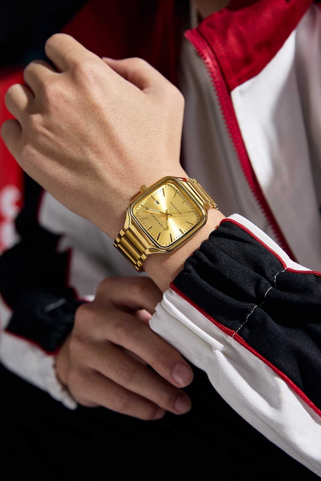 Giordano Analog Watch for Men – Square Dial, Stainless Steel Strap, Date Display, Water Resistant Classic Dress Watch | GZ-50163-44