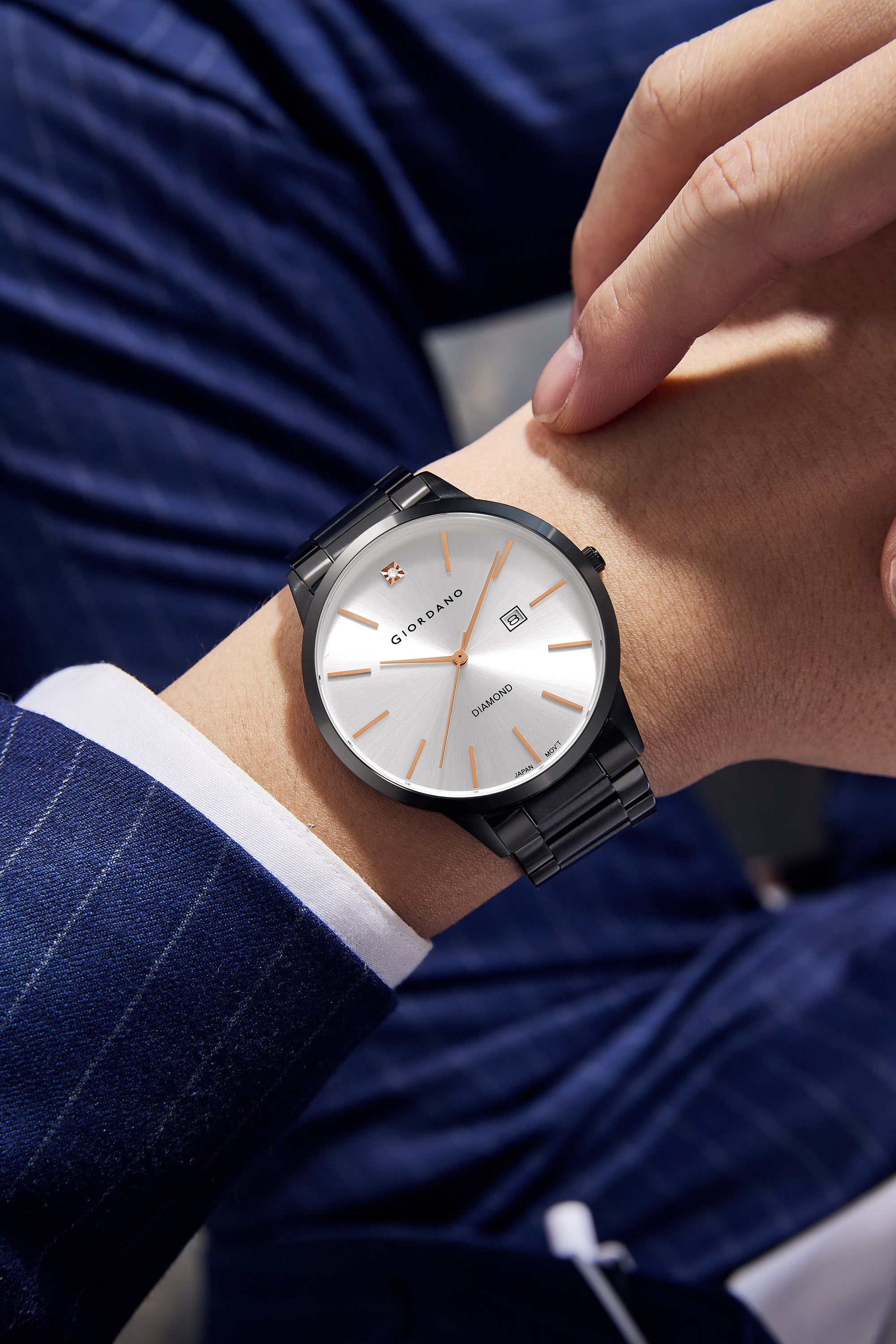 Giordano Classic Analog Watch for Men with Diamond Marked Dial and Stainless Steel Strap | GZ-50101-22