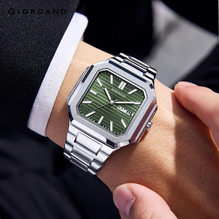 Giordano Square formal Watch for men – Textured Dial,Day & Date Display and Stylish stainless steel strap GZ-50140-33