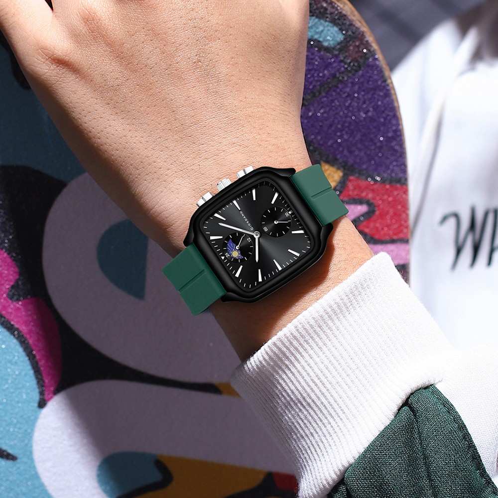 Giordano Premium Square Case Watch for Men | Moon Phase/24-Hour Indicator, Dual Subdials, Silicone Strap GZ-50166-03