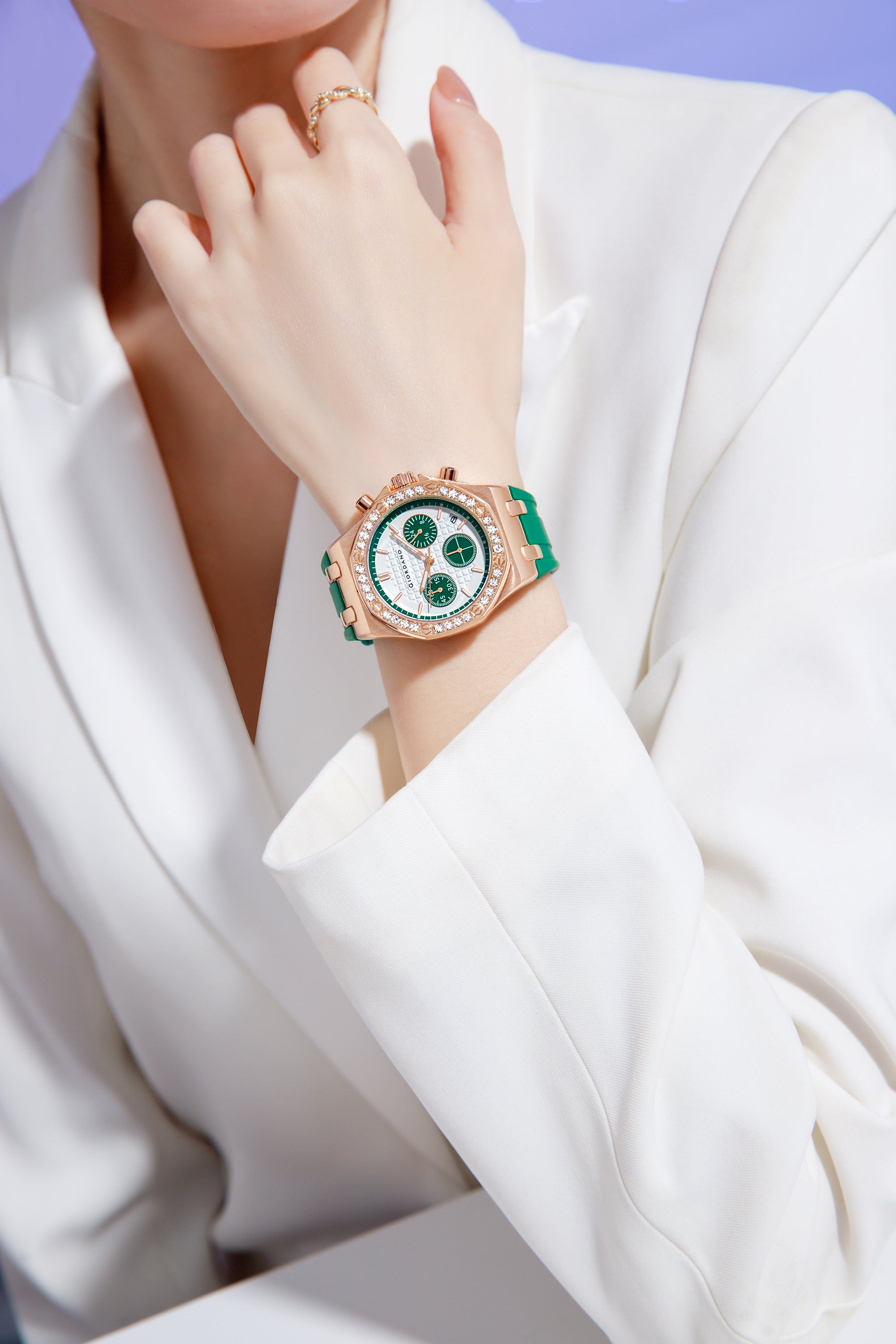 Giordano Chronograph Watch for Women | Stainless Steel Case, Crystal bezel | Modern & Stylish Timepiece with Comfortable Silicone Strap | GZ-50154-33