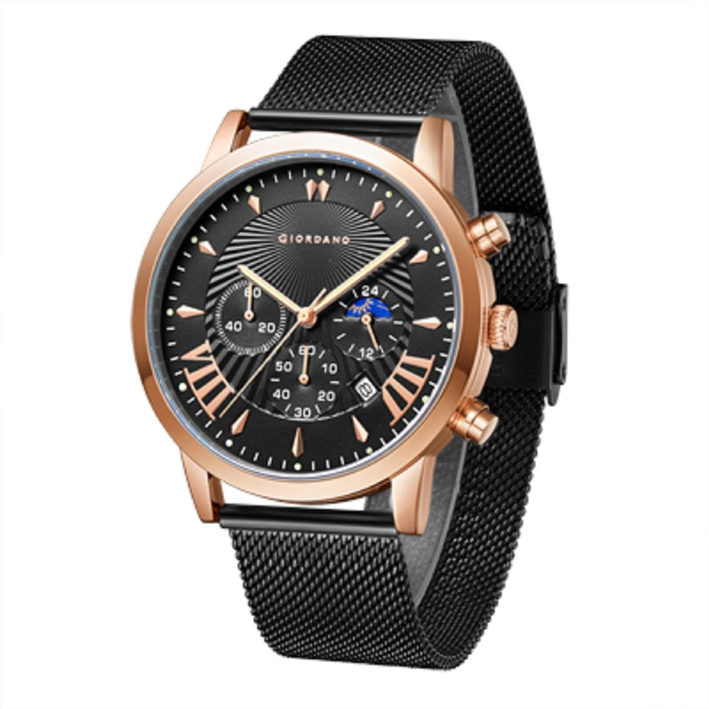 Giordano Black  Stylish Multifunctional Watch for Men with Roman Indices and Stainless Steel Strap  GZ-50056-22