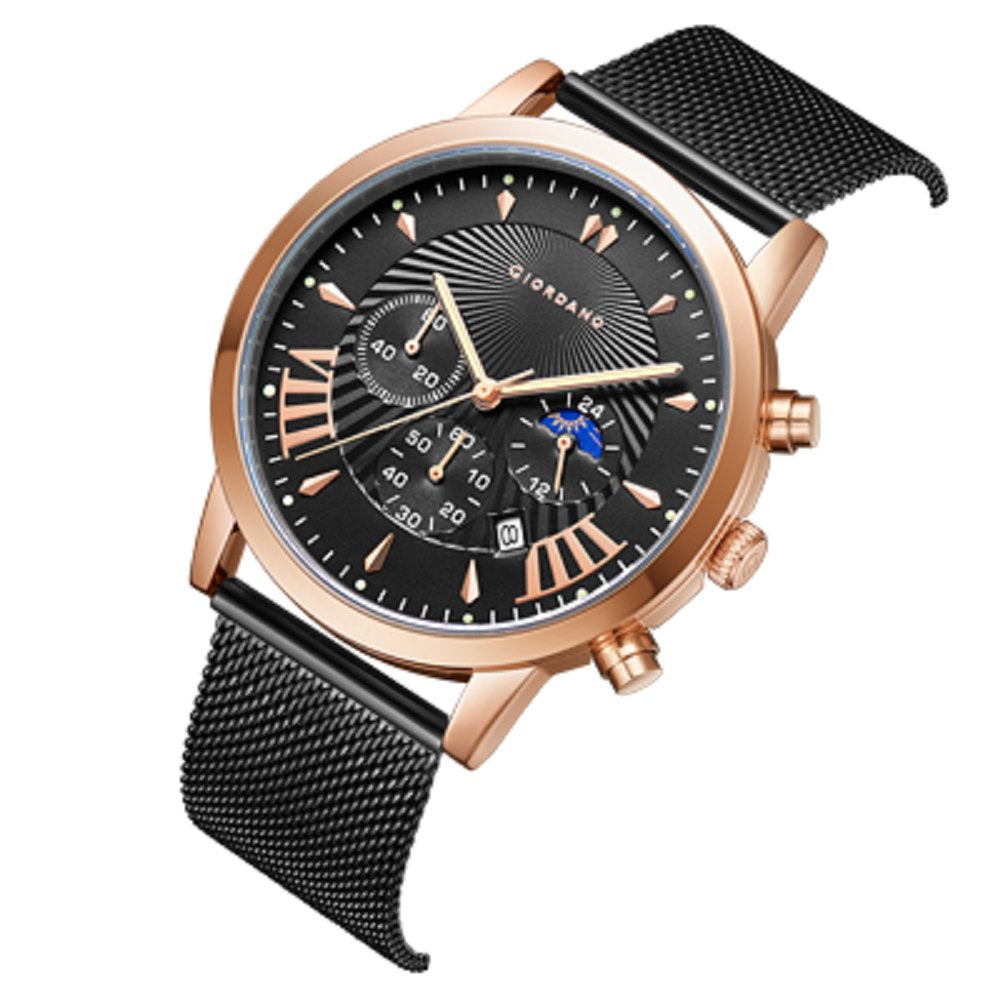 Giordano Black  Stylish Multifunctional Watch for Men with Roman Indices and Stainless Steel Strap  GZ-50056-22