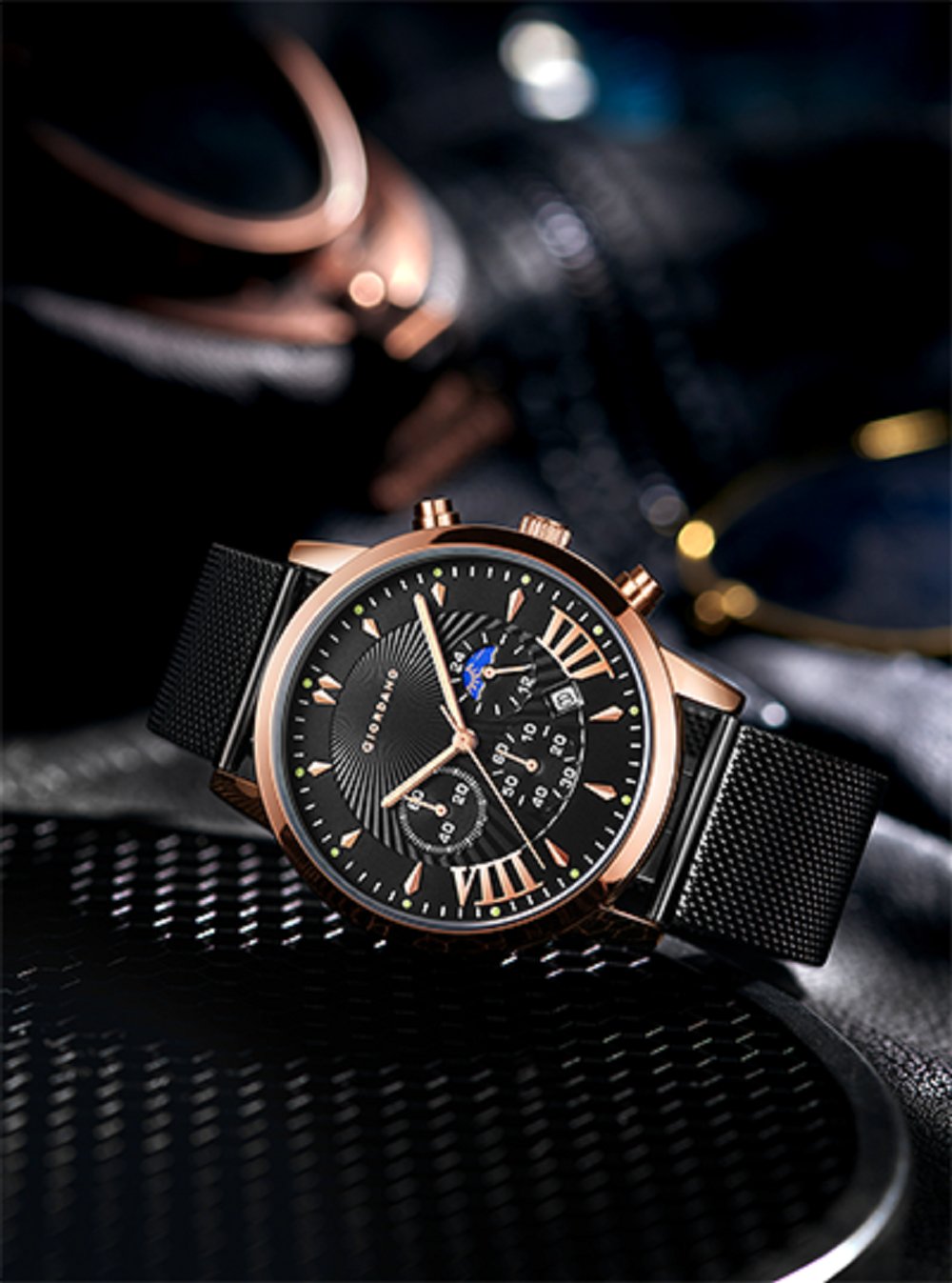 Giordano Black  Stylish Multifunctional Watch for Men with Roman Indices and Stainless Steel Strap  GZ-50056-22