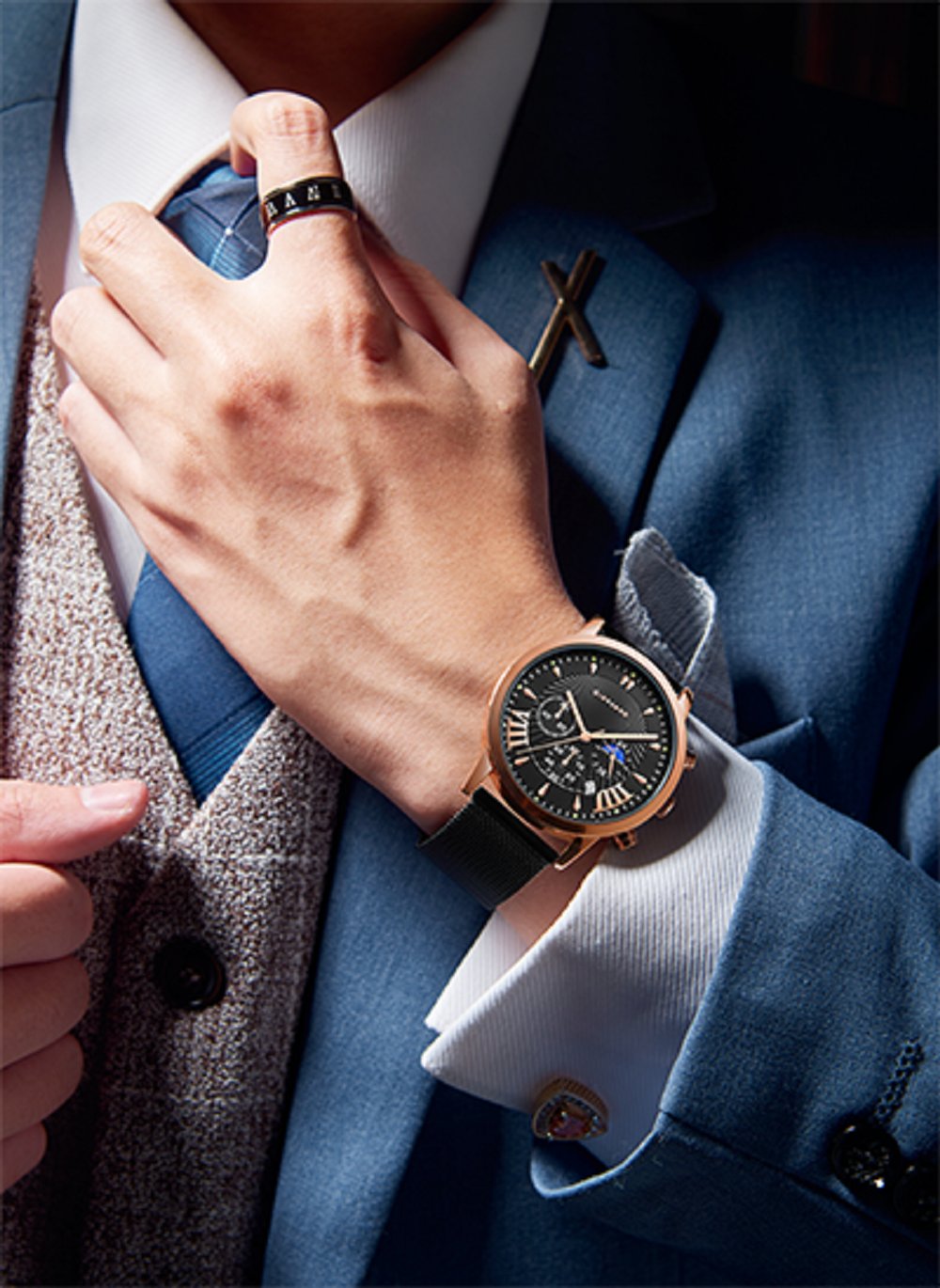 Giordano Black  Stylish Multifunctional Watch for Men with Roman Indices and Stainless Steel Strap  GZ-50056-22