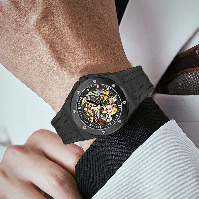 Giordano Automatic Watch for Men – Mechanical Skeleton Dial,Transparent Gear Display, Silicon Strap | GZ-50129-01
