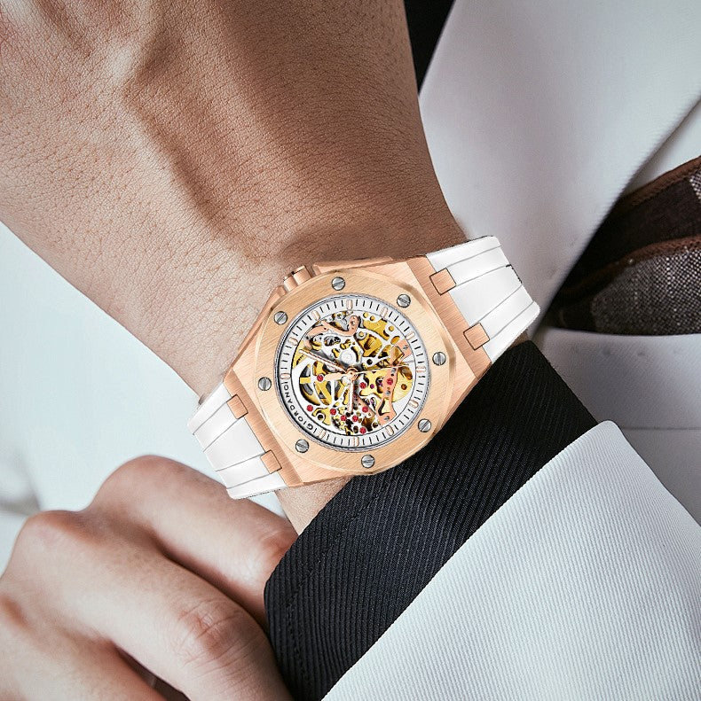 Giordano Automatic Watch for Men – Mechanical Skeleton Dial,Transparent Gear Display, Silicon Strap | GZ-50129-04