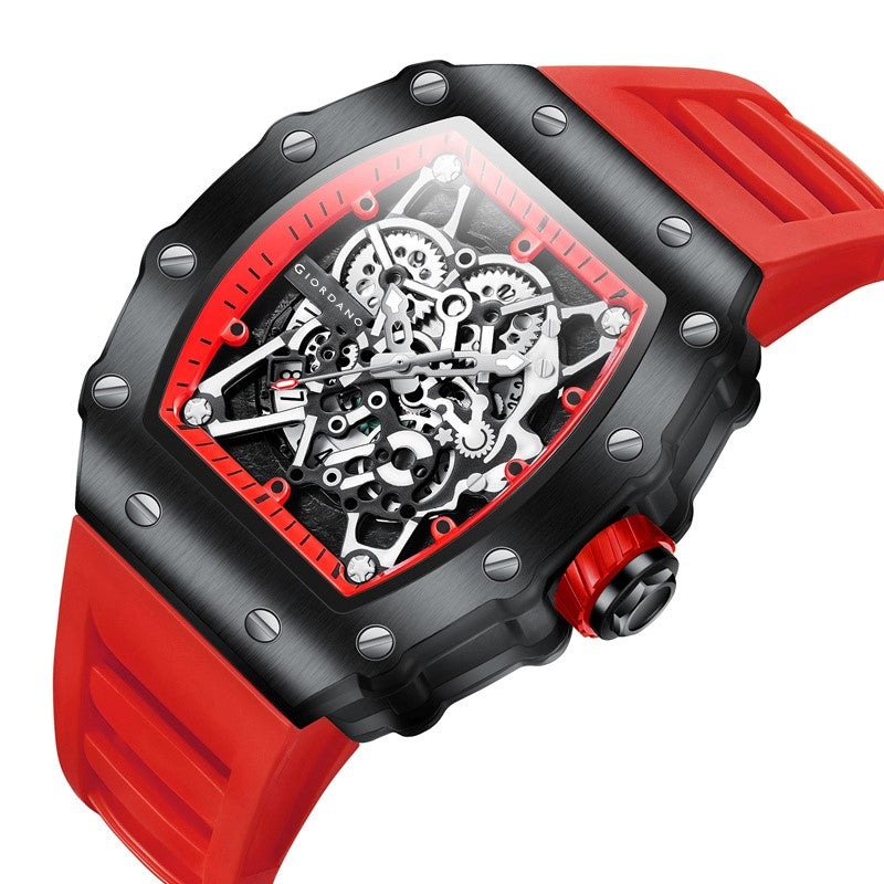 Giordano Analog Watch for Men - Skeleton-Style Dial | Brushed Steel Case with Silicone Strap | GZ-50127-06