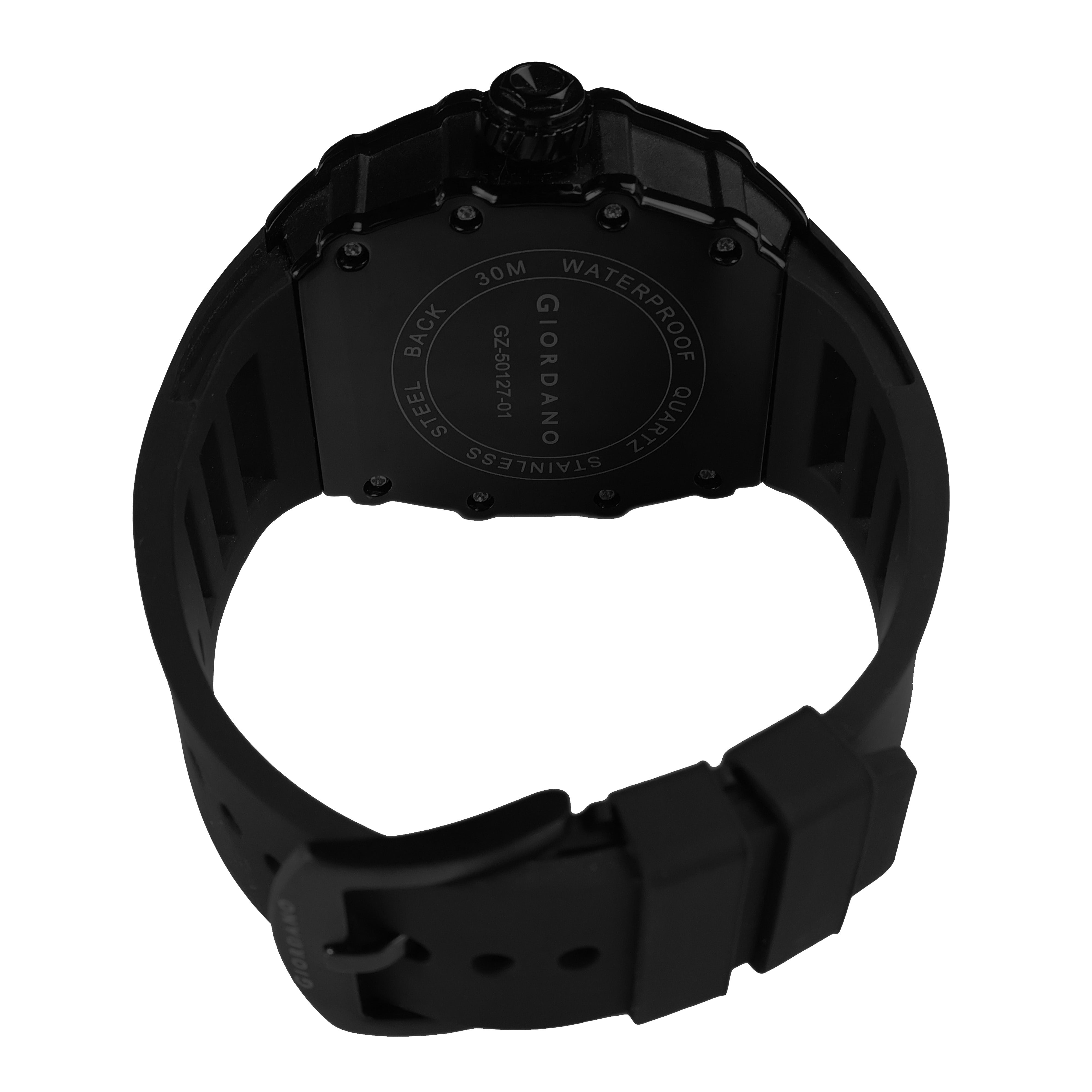 Giordano Analog Watch for Men - Skeleton-Style Dial | Brushed Steel Case with Silicone Strap | GZ-50127-01