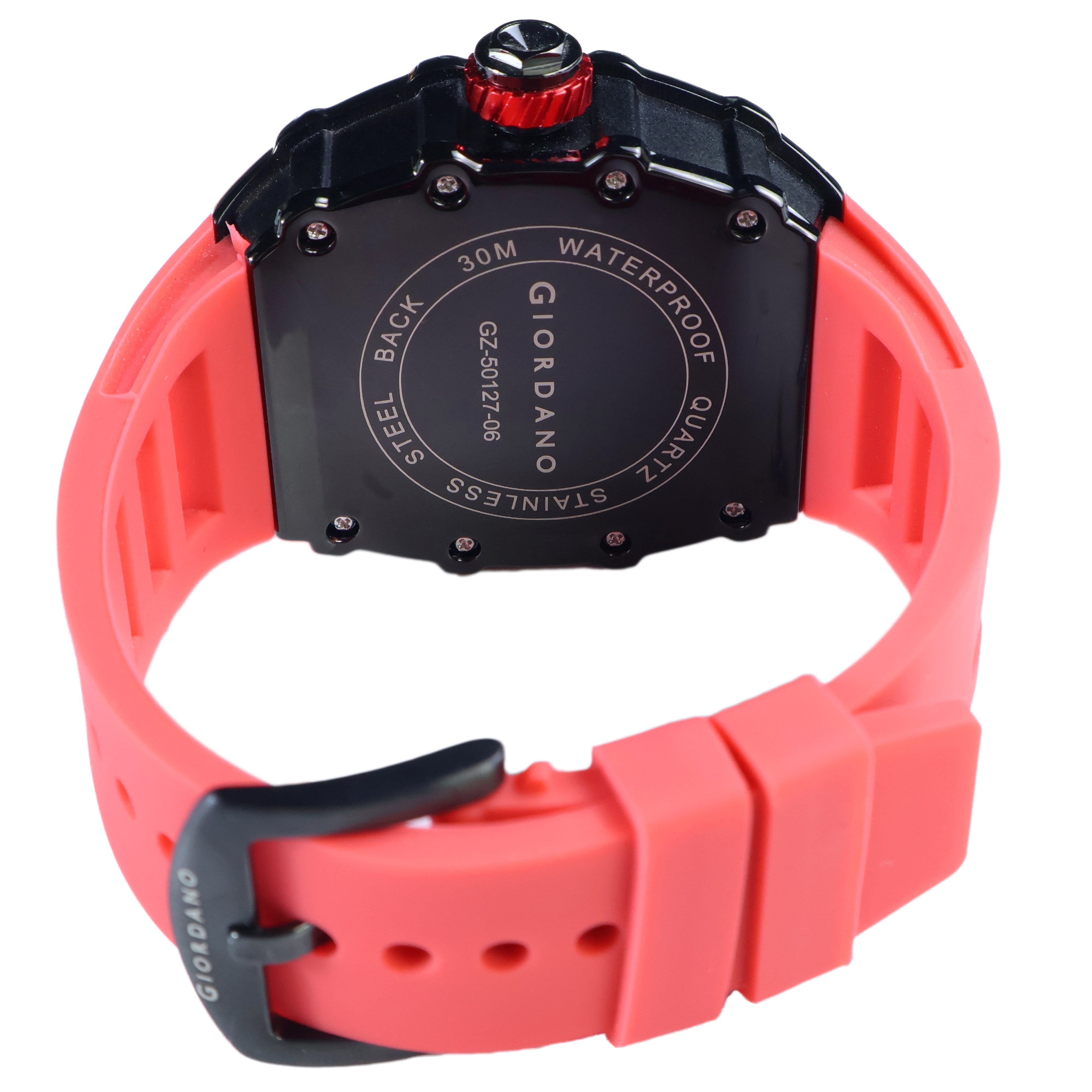 Giordano Analog Watch for Men - Skeleton-Style Dial | Brushed Steel Case with Silicone Strap | GZ-50127-06