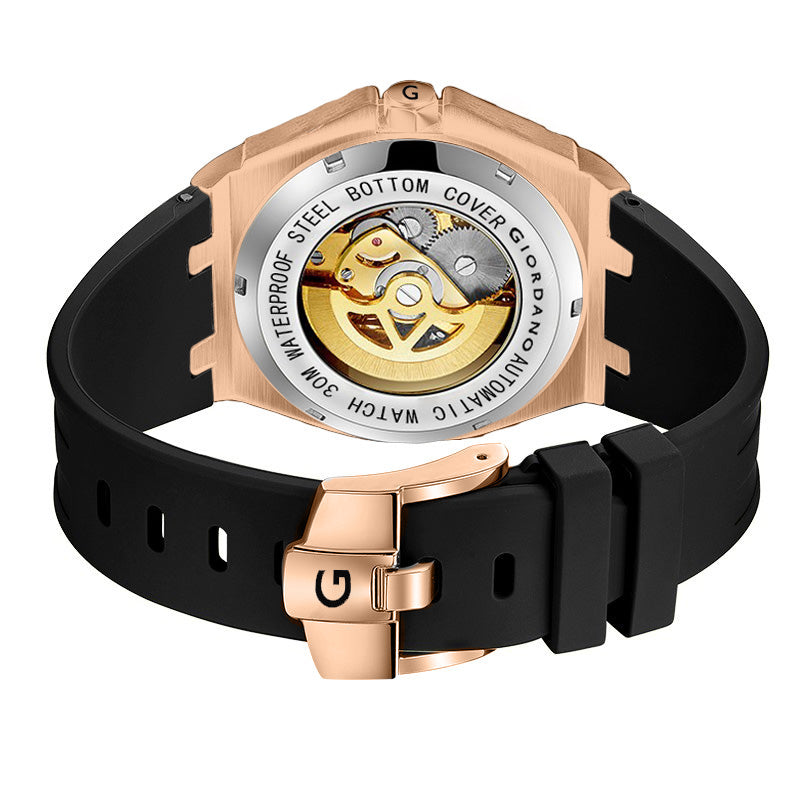 Giordano Automatic Watch for Men – Mechanical Skeleton Dial,Transparent Gear Display, Silicon Strap | GZ-50129-02