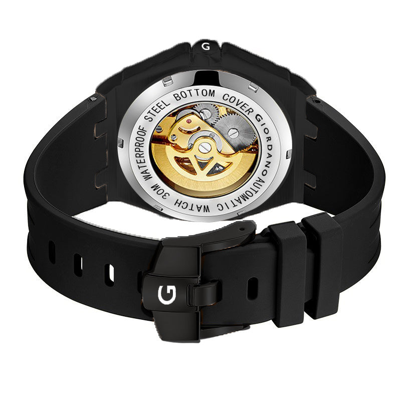 Giordano Automatic Watch for Men – Mechanical Skeleton Dial,Transparent Gear Display, Silicon Strap | GZ-50129-01