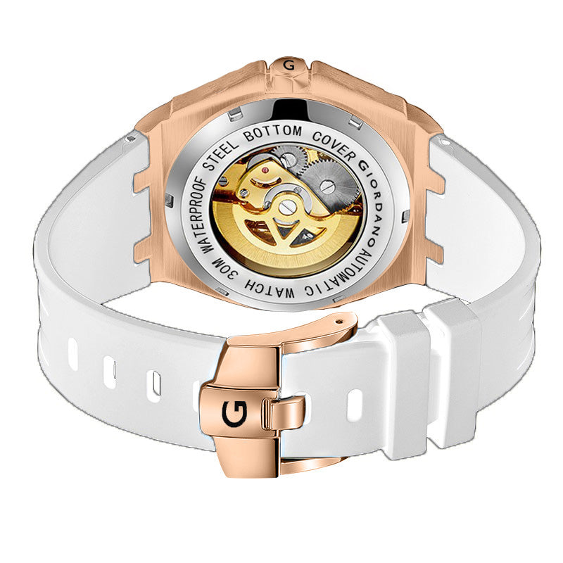 Giordano Automatic Watch for Men – Mechanical Skeleton Dial,Transparent Gear Display, Silicon Strap | GZ-50129-04