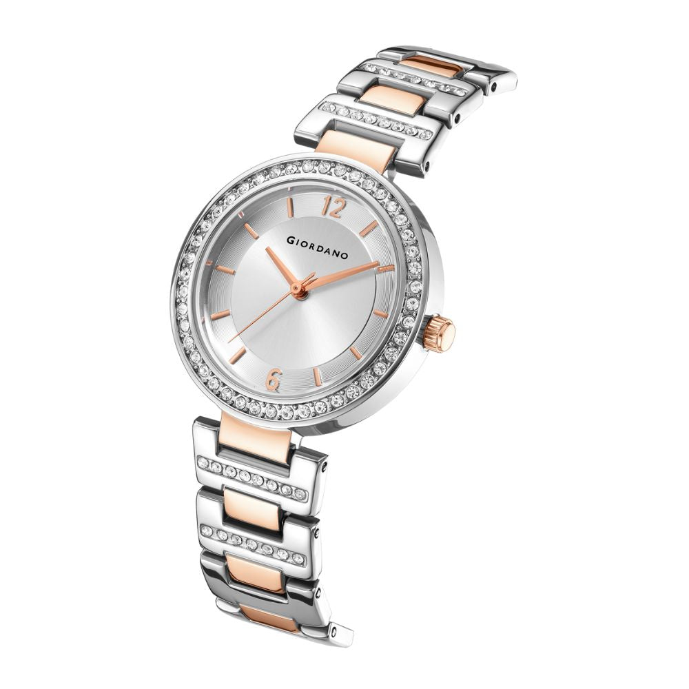 Giordano Eleganza Collection Analog Watch for Women with Diamond Studded Case and Urban Fashion Metal Strap Ladies Wrist Watch Gift for Women GD4051-22