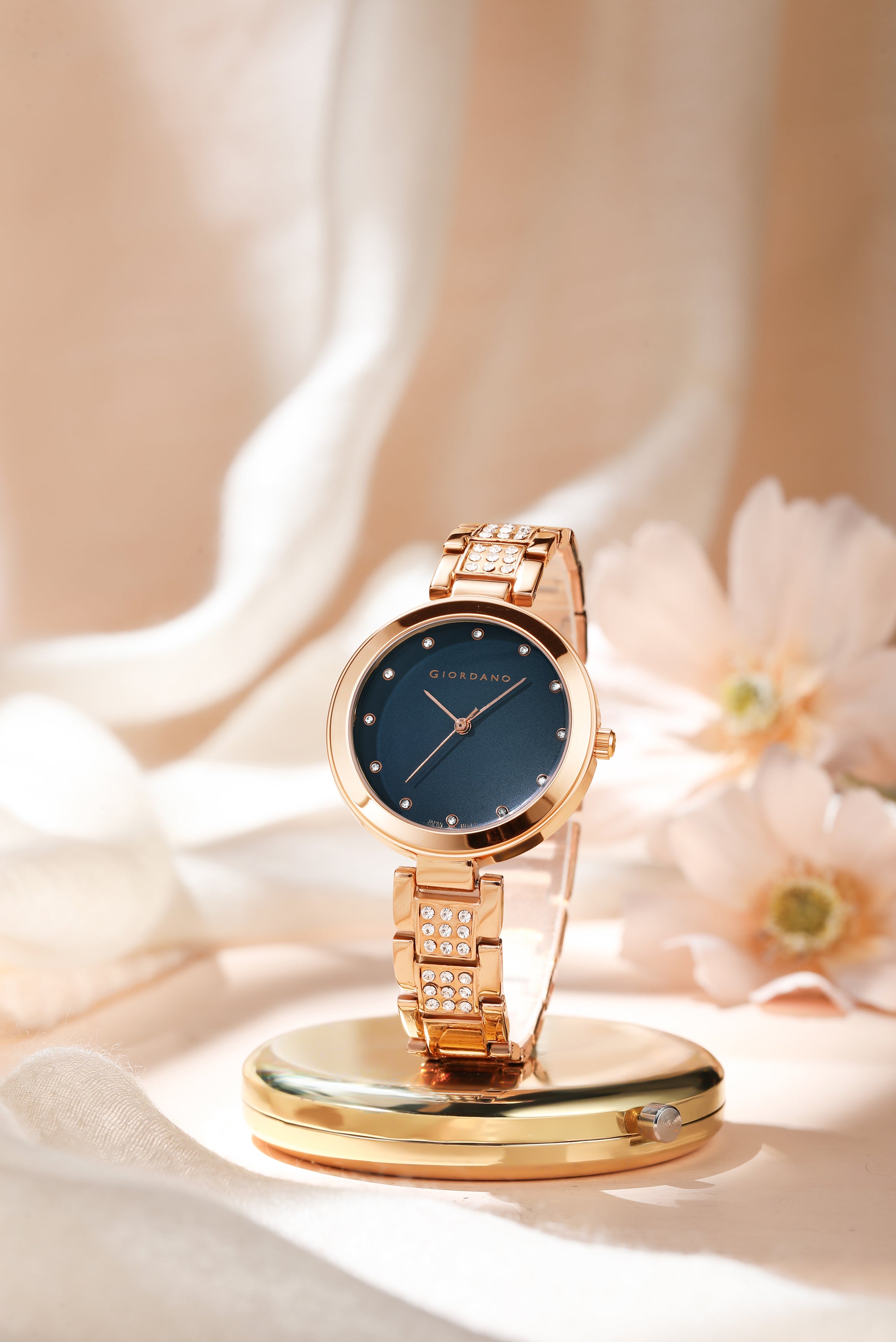 Giordano Eleganza Collection Analog Watch for Women with Crystal-Studded Strap & Diamond Indices-A2037-44