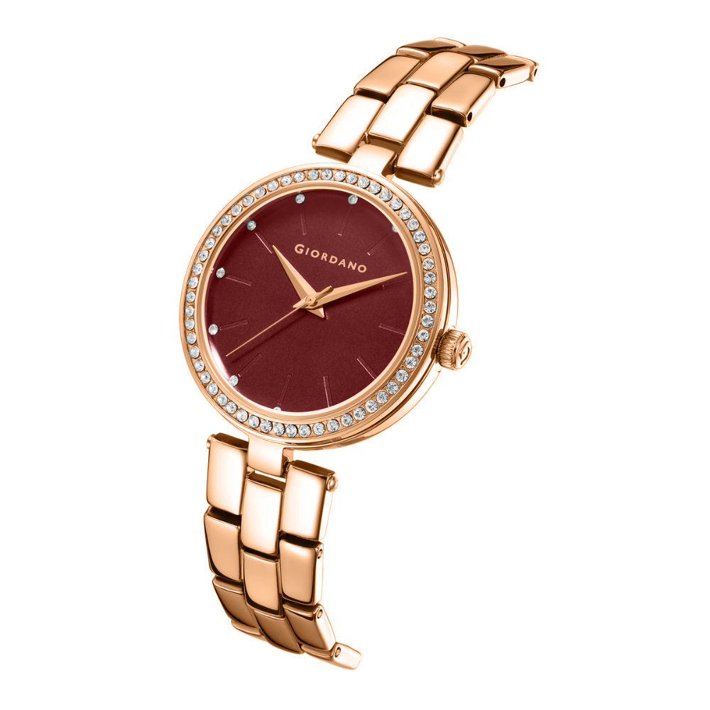 Giordano Analog Watch for Women with Diamond Studded Case and Metal Strap | A2079-22