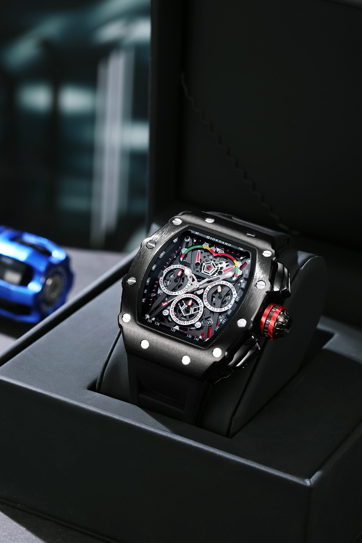 Giordano SPYDER Multifunction Watch - with Day, Date, and 24-Hour Sub-Dials | Water Resistant Square dial Unique Design Wrist Watch for Man | Best Gift for Males - GZ-50120-01