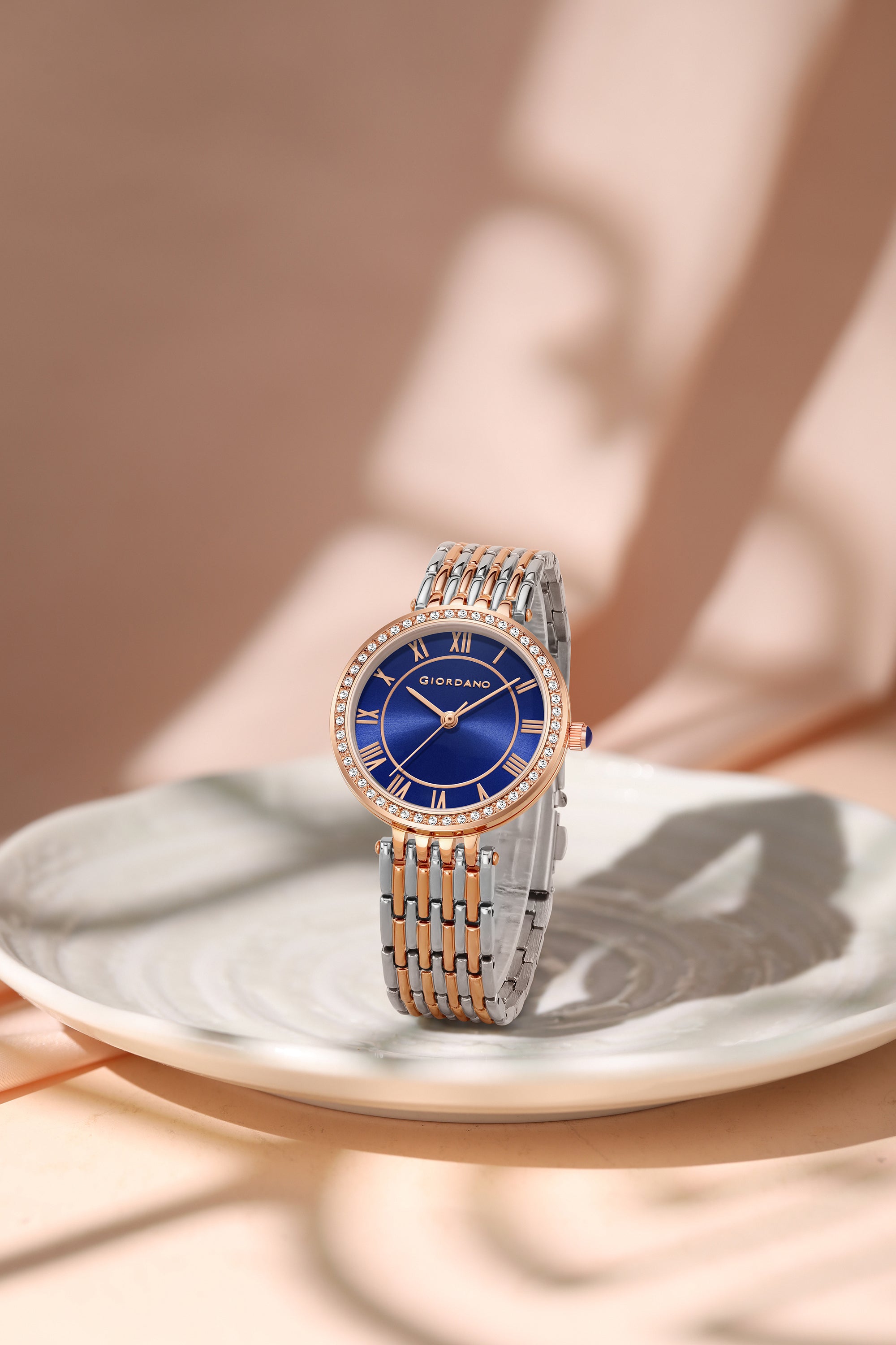 Giordano Eleganza Collection Watch for Women with Stainless Steel Strap and Crystal Embellished Bezel, Roman Numerals-A2083-99