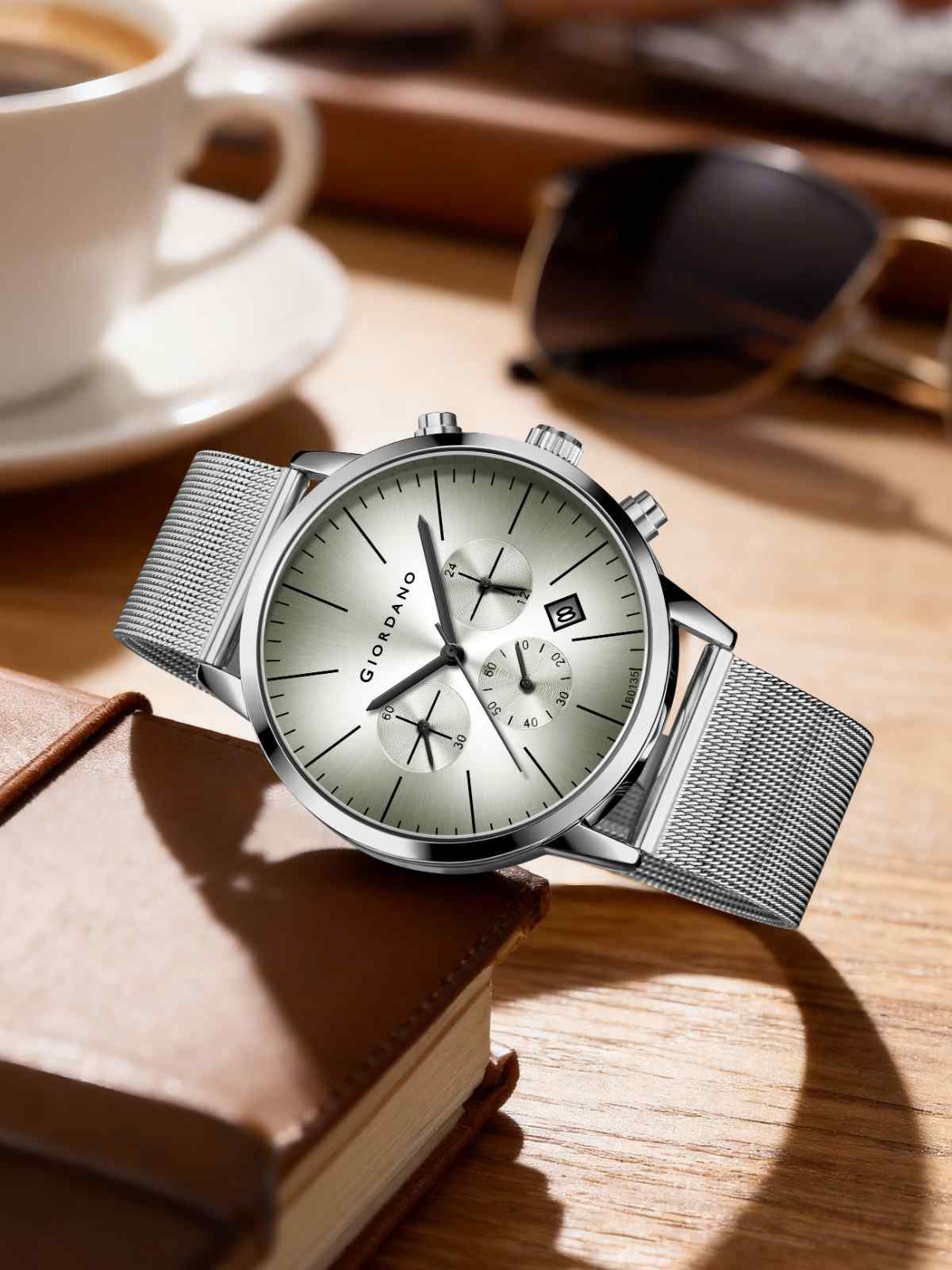 GIORDANO Formal Chronograph Watch for Men with Round Dial, Mesh Metal Strap, and Date Display - GZ-50183-22