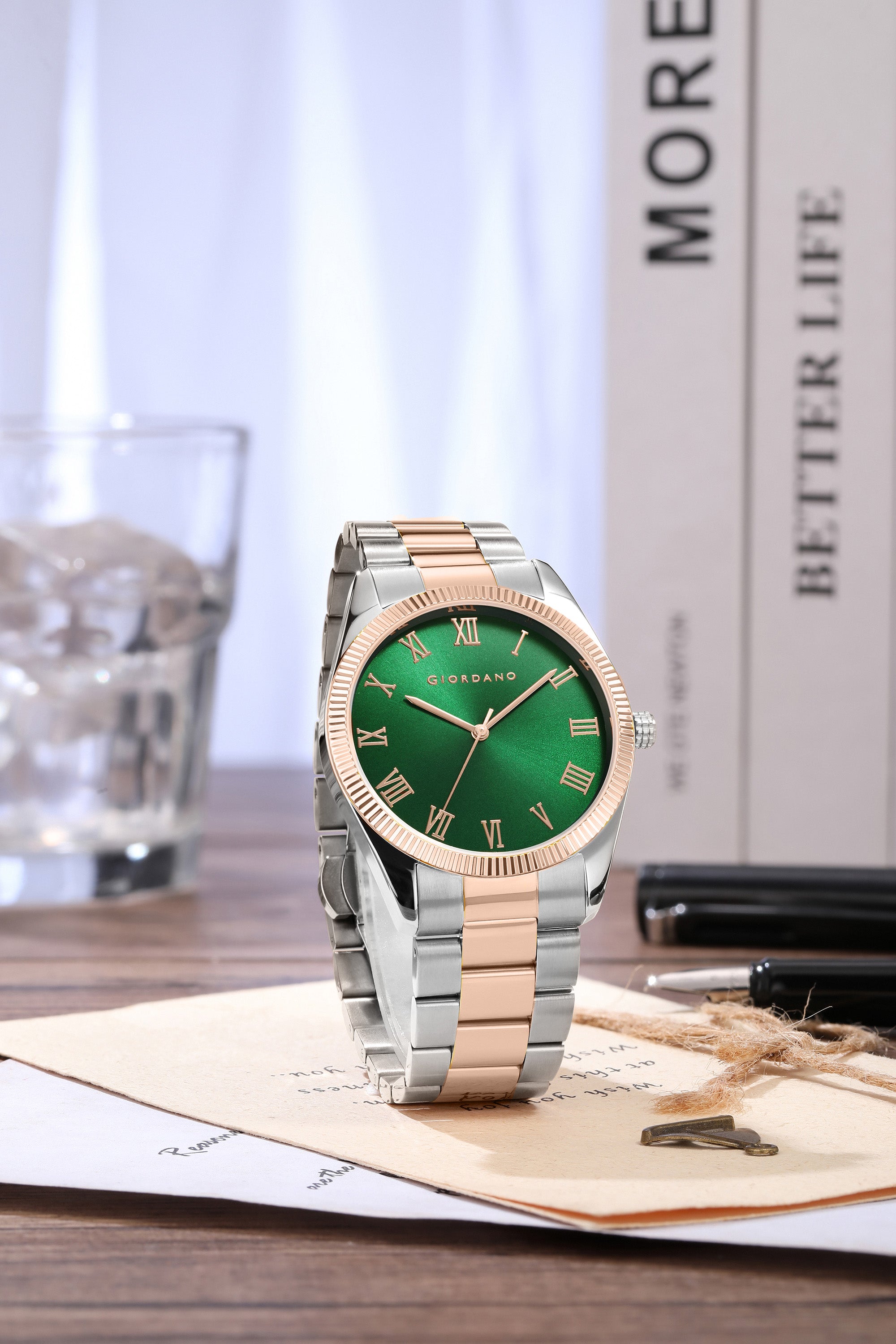 Giordano Analog Wrist Watch for Men Stylish Metal Strap with Water Resistant 3 Hand Mechanism for Men and Boys to Compliment Your Look/Ideal Gift for Male - GZ-50112-GZ-50112-55