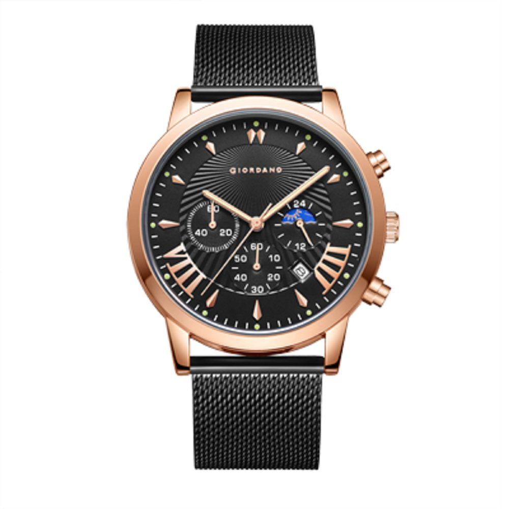 Giordano Black  Stylish Multifunctional Watch for Men with Roman Indices and Stainless Steel Strap  GZ-50056-22