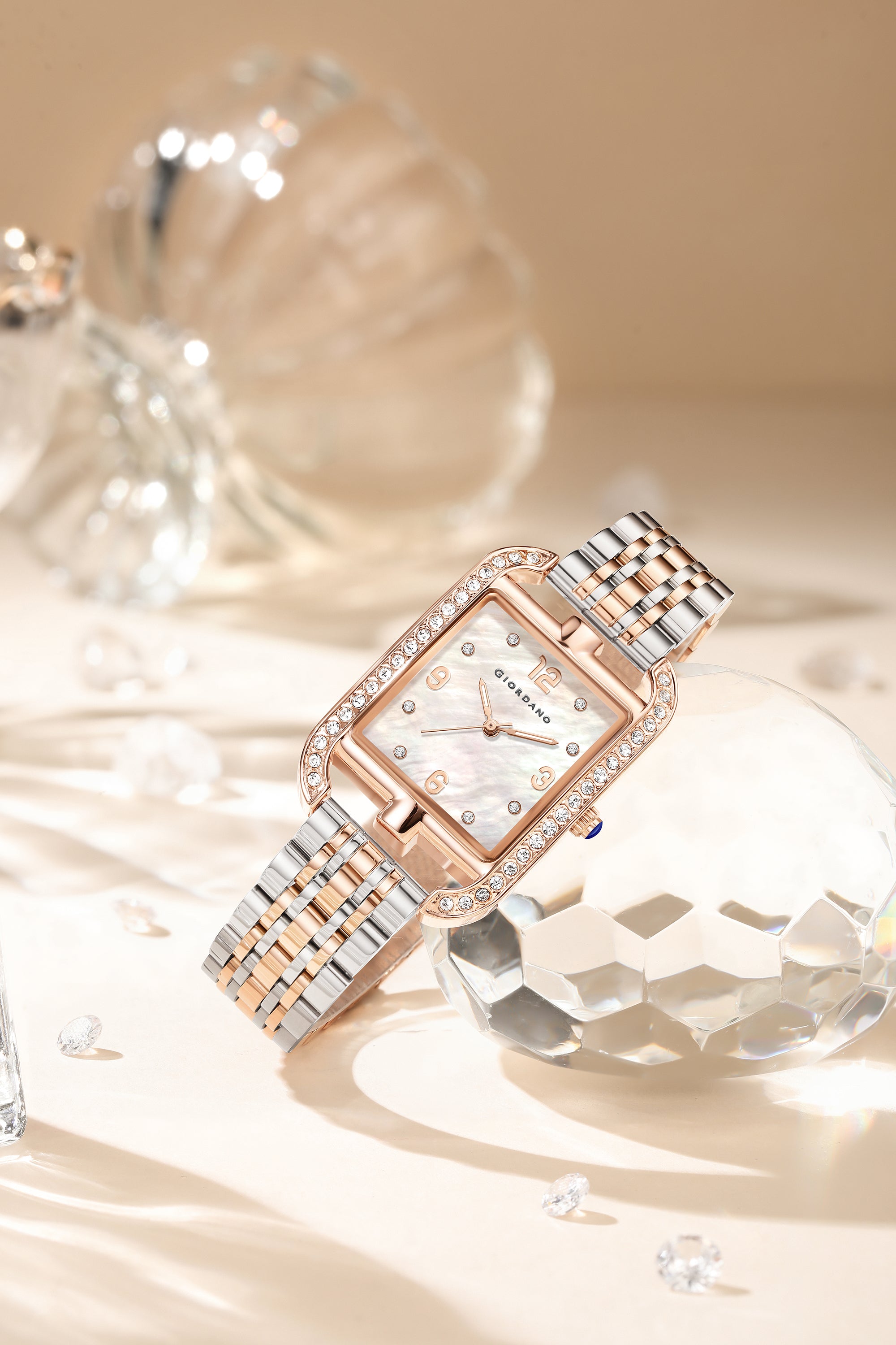 Giordano Analog Watch for Women– Stylish Dial with Crystal Accents, Metal Strap, Quartz Movement – Elegant Accessory for Special Occasions | GZ-60108-33