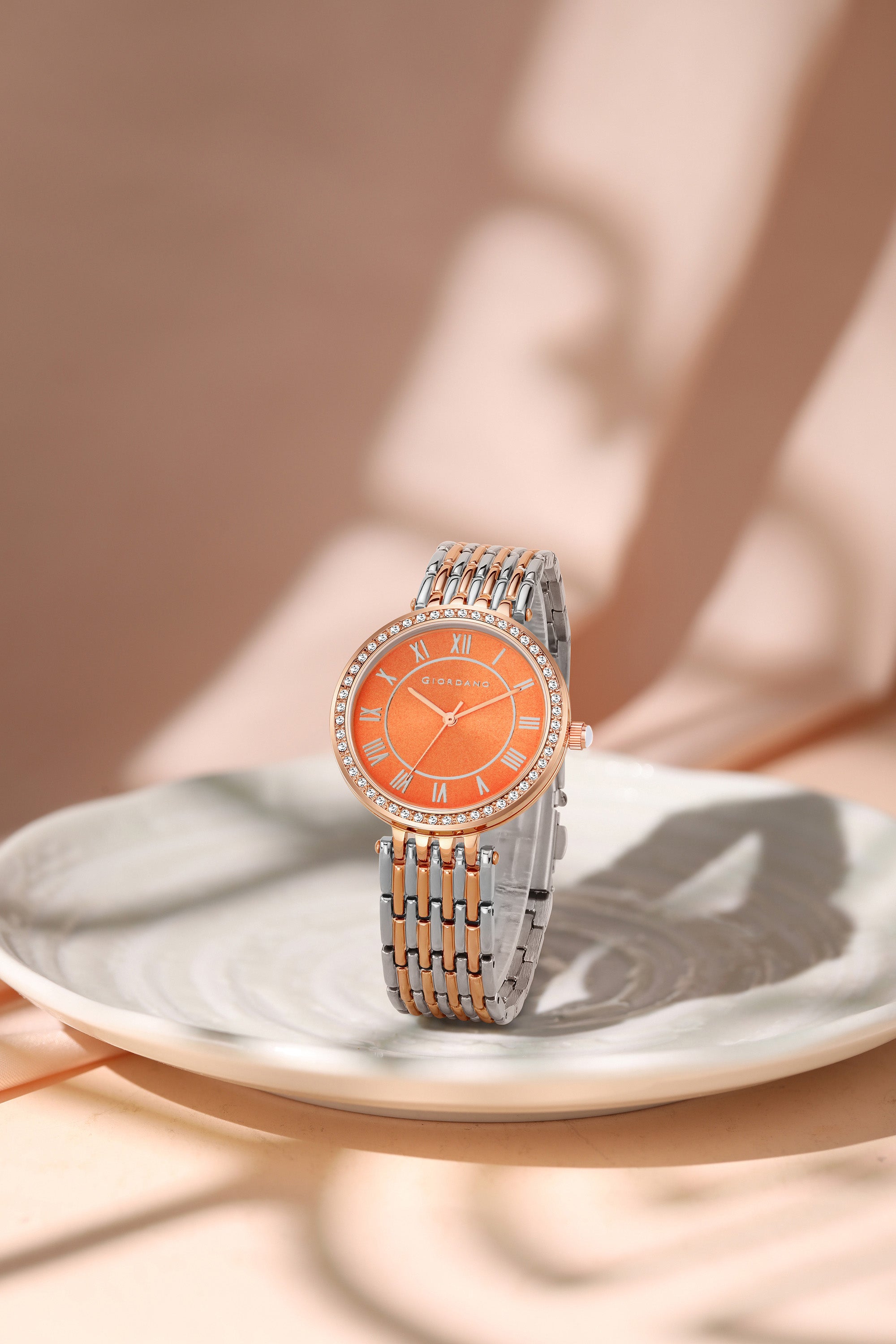 Giordano Eleganza Collection Watch for Women with Stainless Steel Strap and Crystal Embellished Bezel, Roman Numerals-A2083-88A