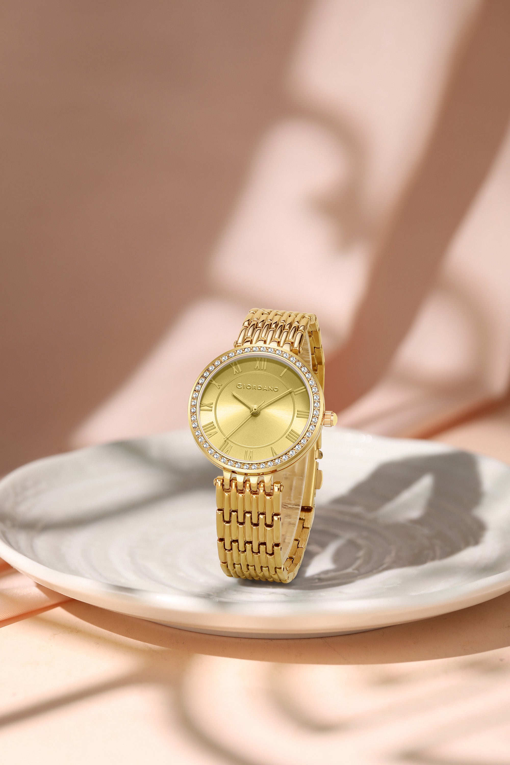 Giordano Eleganza Collection Watch for Women with Stainless Steel Strap and Crystal Embellished Bezel, Roman Numerals-A2083-00A