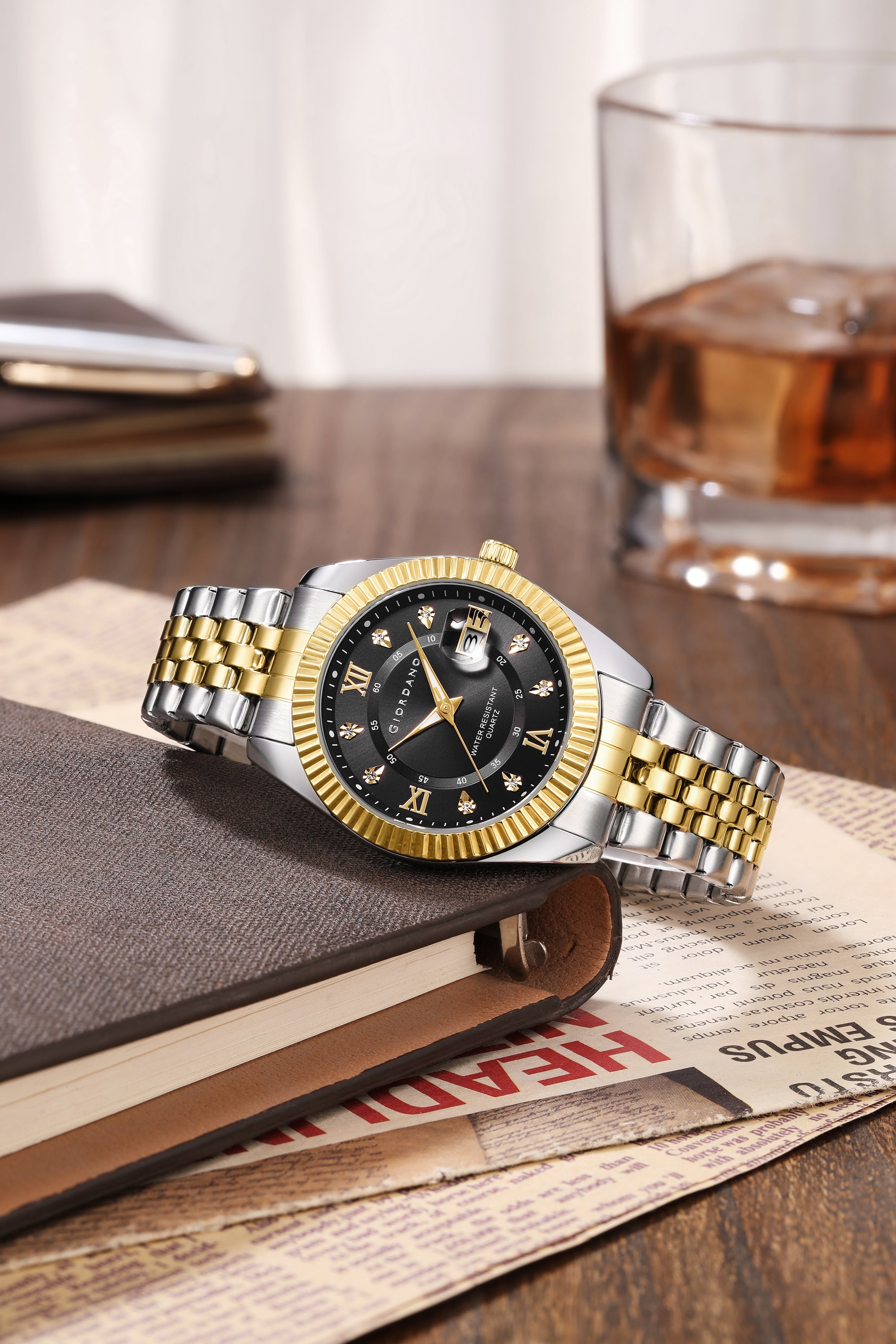 Giordano Analog Watch For Men - Dual-Tone Stainless Steel Strap, Crystal Indices And Fluted Bezel GZ-50139-66