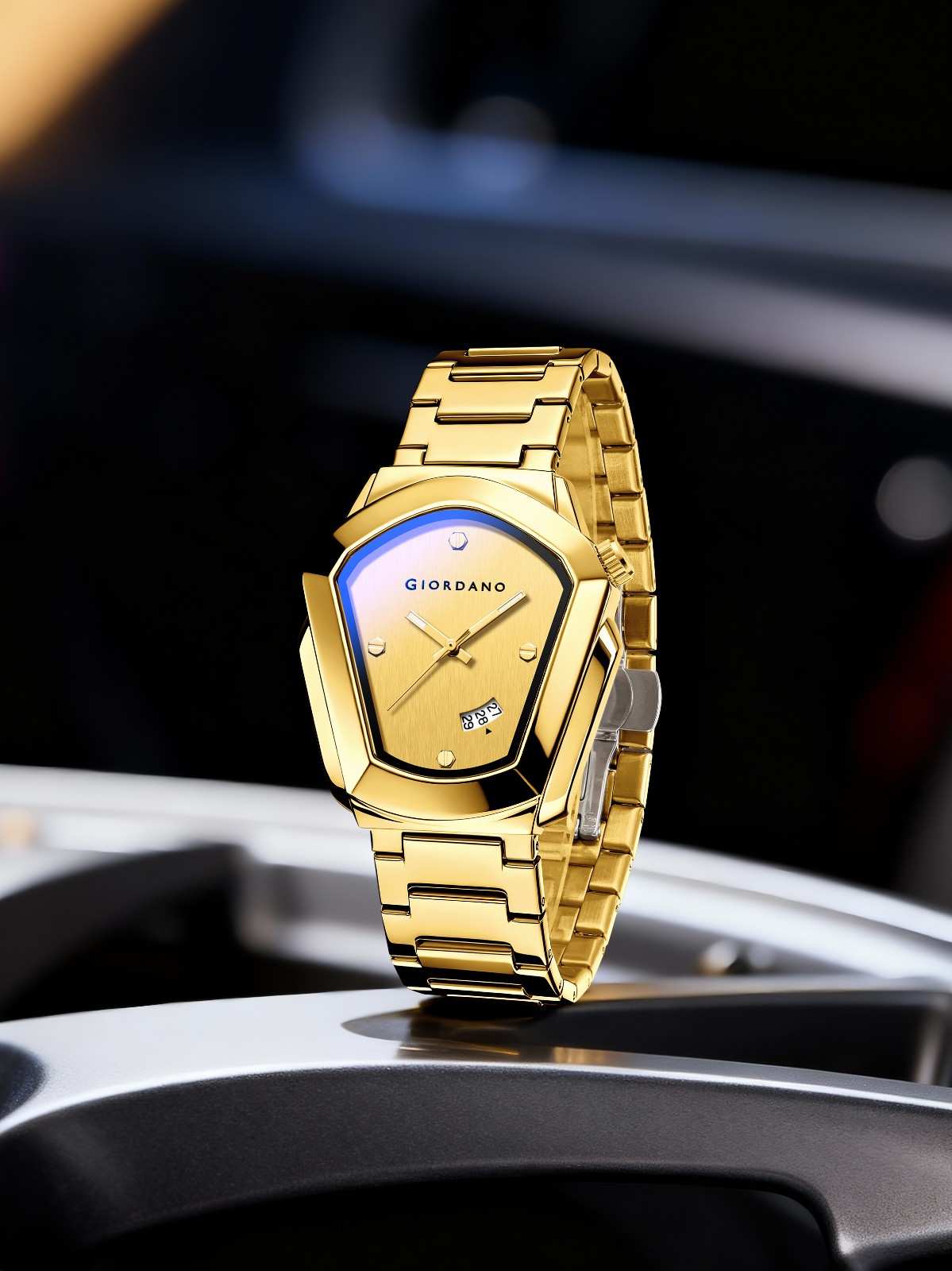 GIORDANO Elegant Analog Watch for Men with Unique Pentagon Dial, Stainless Steel Strap, Date Display, Water Resistant - GZ-50175-44