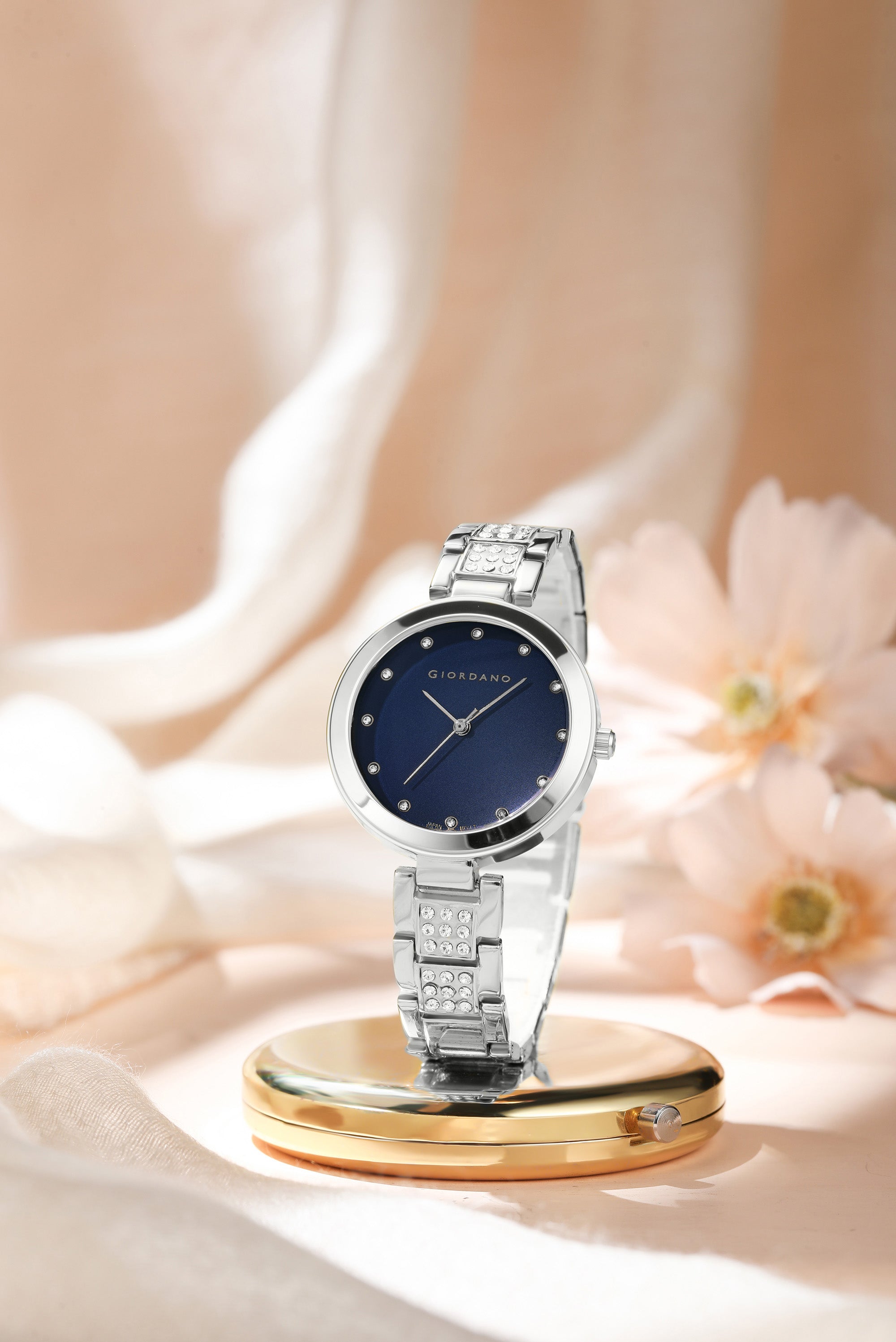 Giordano Eleganza Collection Analog Watch for Women with Crystal-Studded Strap & Diamond Indices-A2037-66