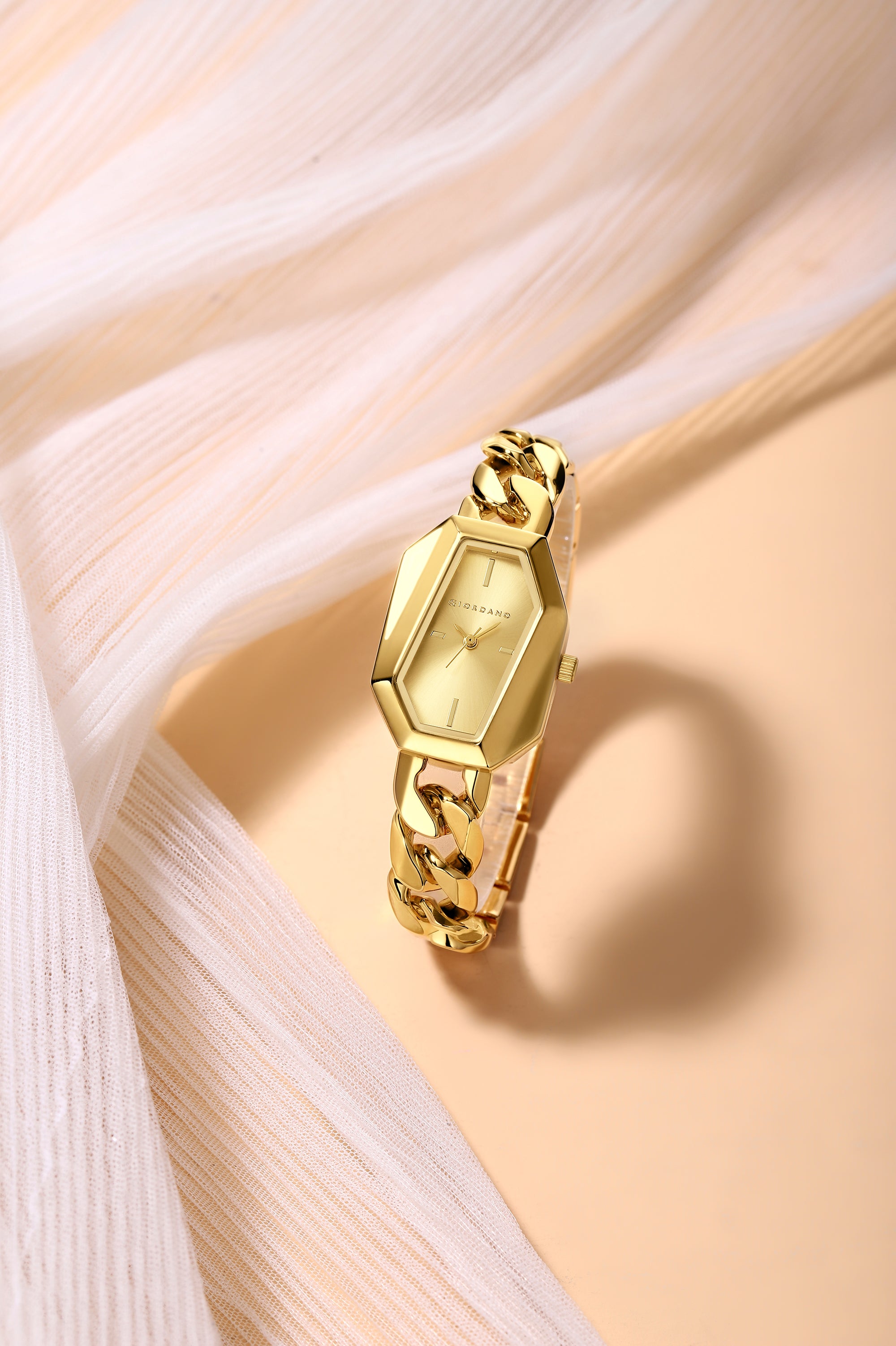 Giordano Stylish Analog Watch for Women – Hexagon Dial, Trendy Chain Link Stainless Steel Strap, Elegant Dress Timepiece | GZ-60122-33