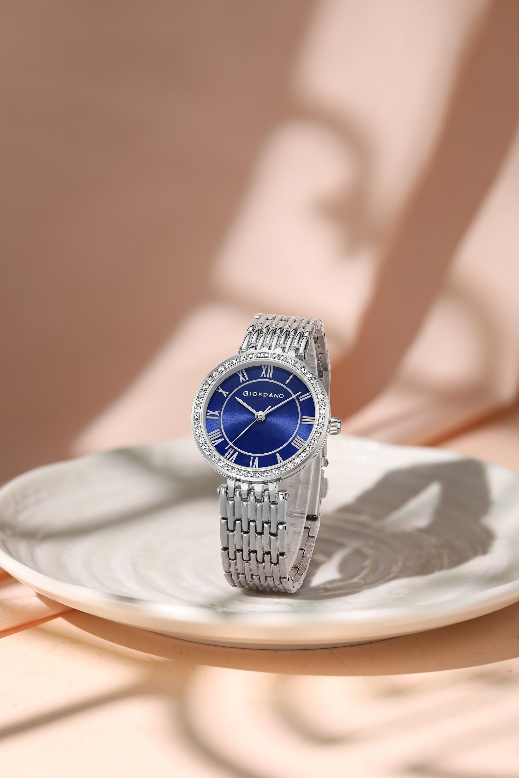 Giordano Eleganza Collection Watch for Women with Stainless Steel Strap and Crystal Embellished Bezel, Roman Numerals-A2083-11
