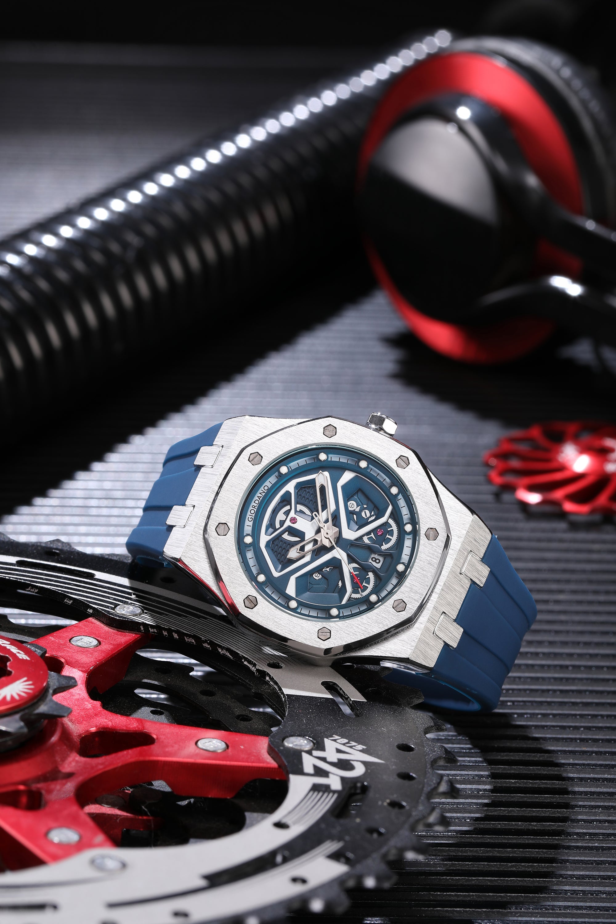 Giordano Skeleton style Dial Analog Watch for Men– Luxury Sport Watch with Silicone Strap & Brushed Metal Case – Bold & Modern Design | GZ-50146-02