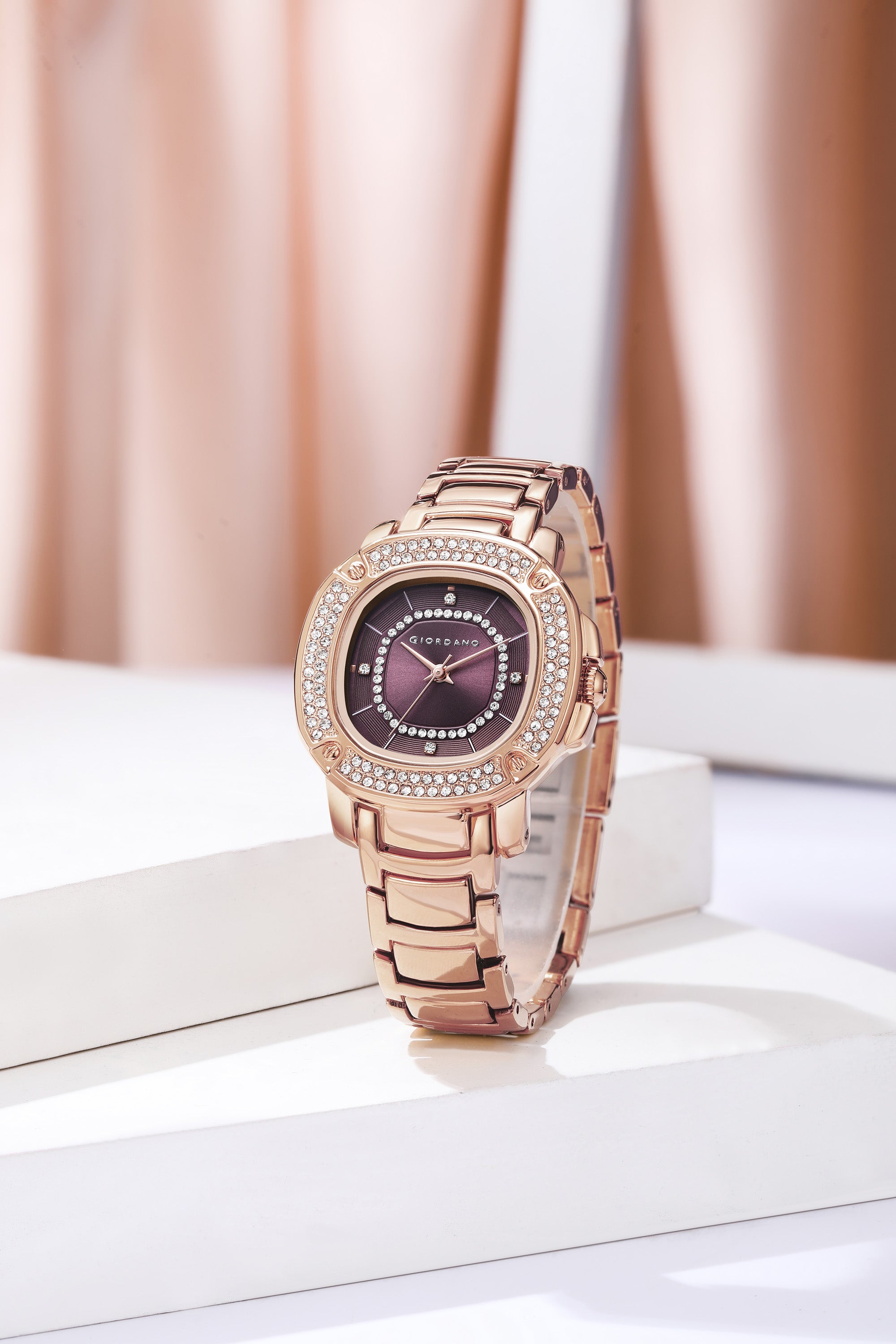 Giordano Analog dress Watch for Women with square dial , Crystal-Accented Bezel and stainless steel strap | GZ-60109-55