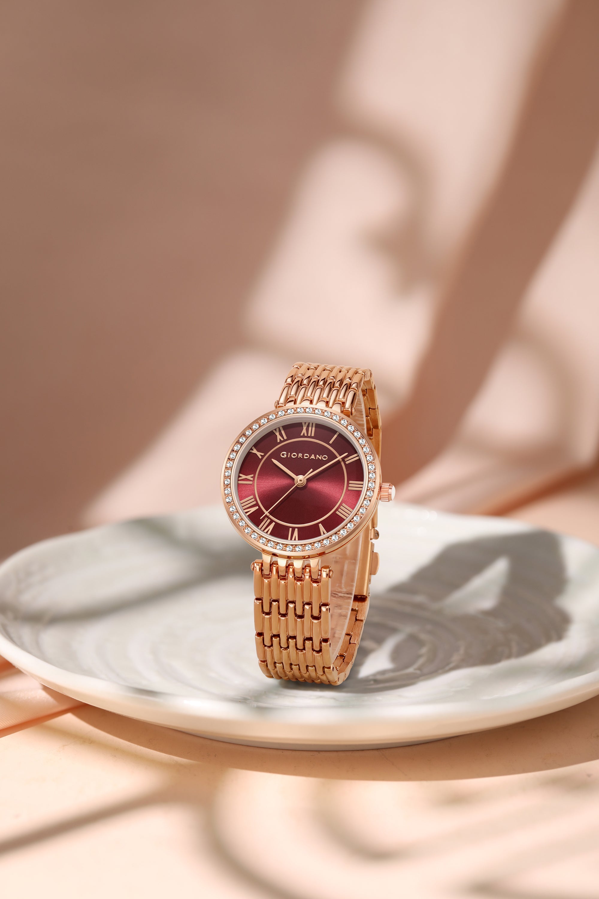 Giordano Eleganza Collection Watch for Women with Stainless Steel Strap and Crystal Embellished Bezel, Roman Numerals-A2083-88