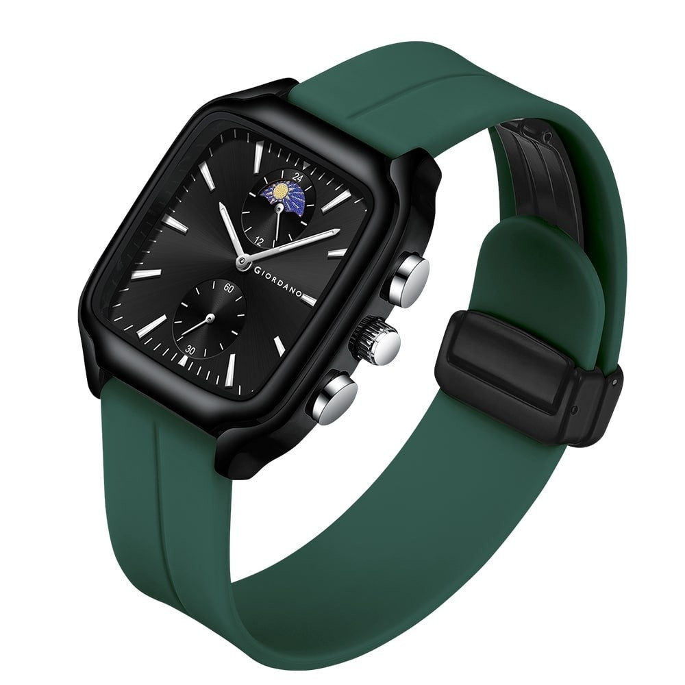 Giordano Premium Square Case Watch for Men | Moon Phase/24-Hour Indicator, Dual Subdials, Silicone Strap GZ-50166-03